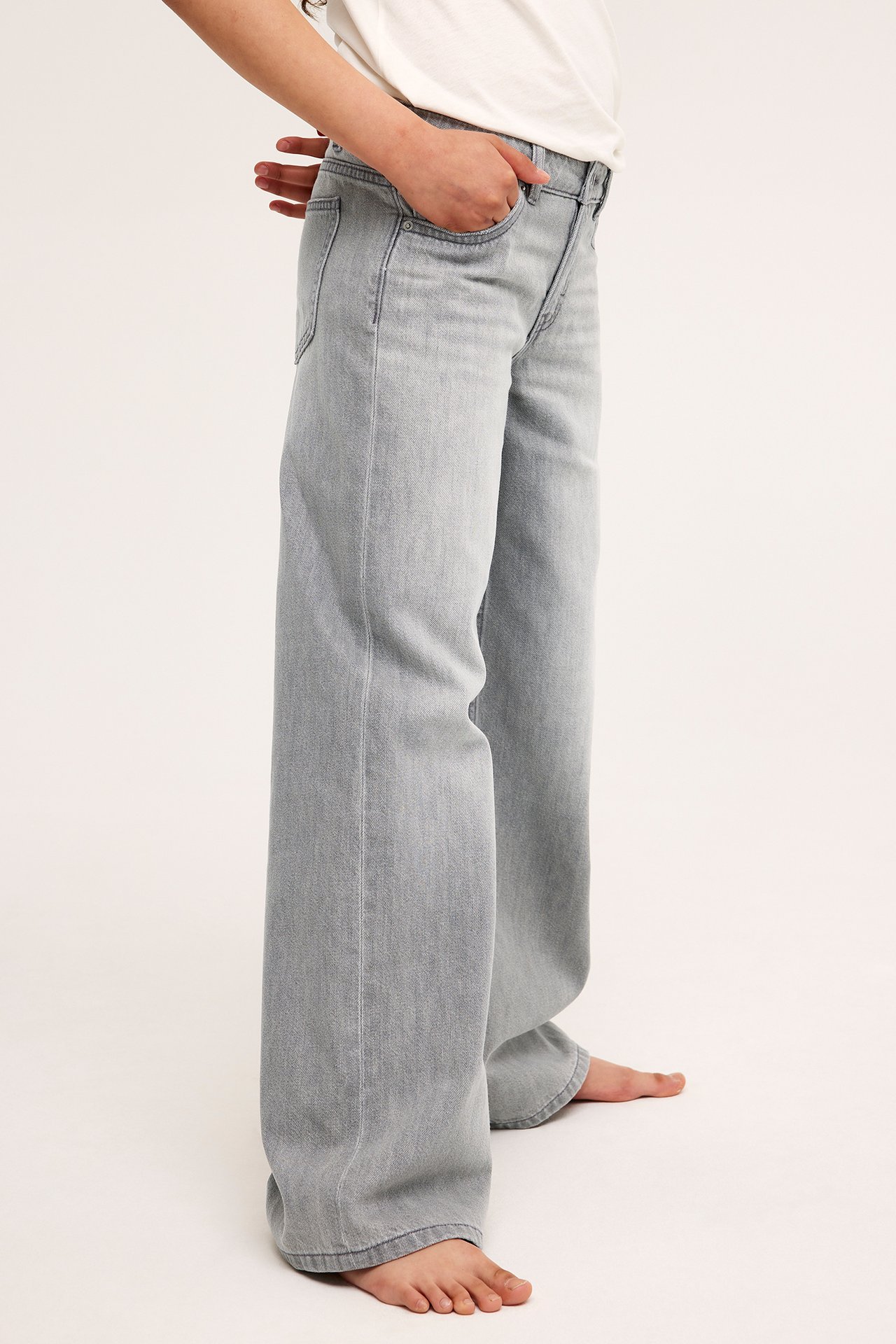 Jeans loose fit low waist - Vaaleanharmaa - 3