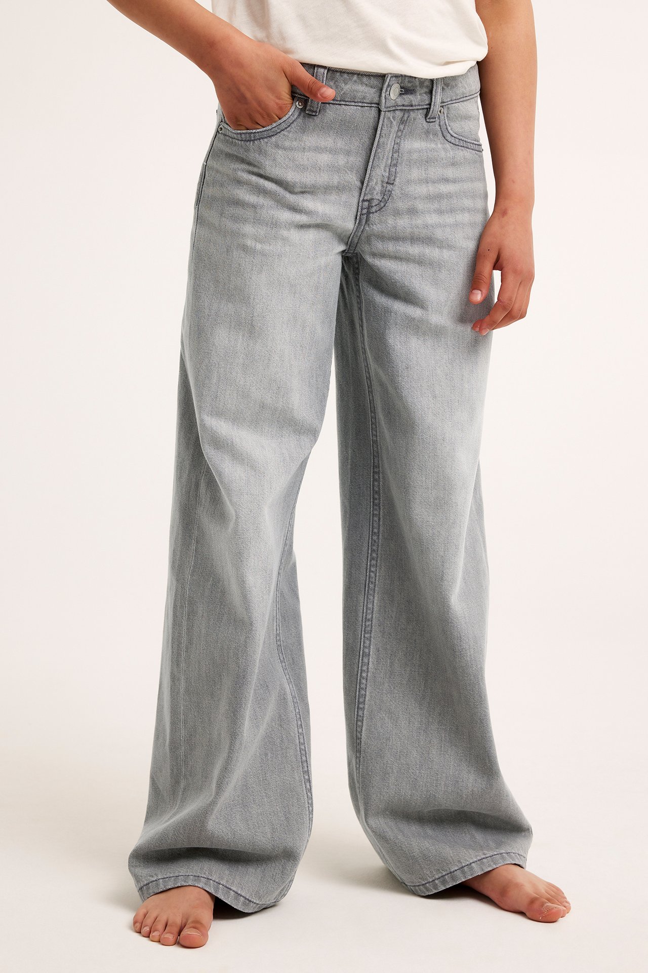 Jeans loose fit low waist - Vaaleanharmaa - 2