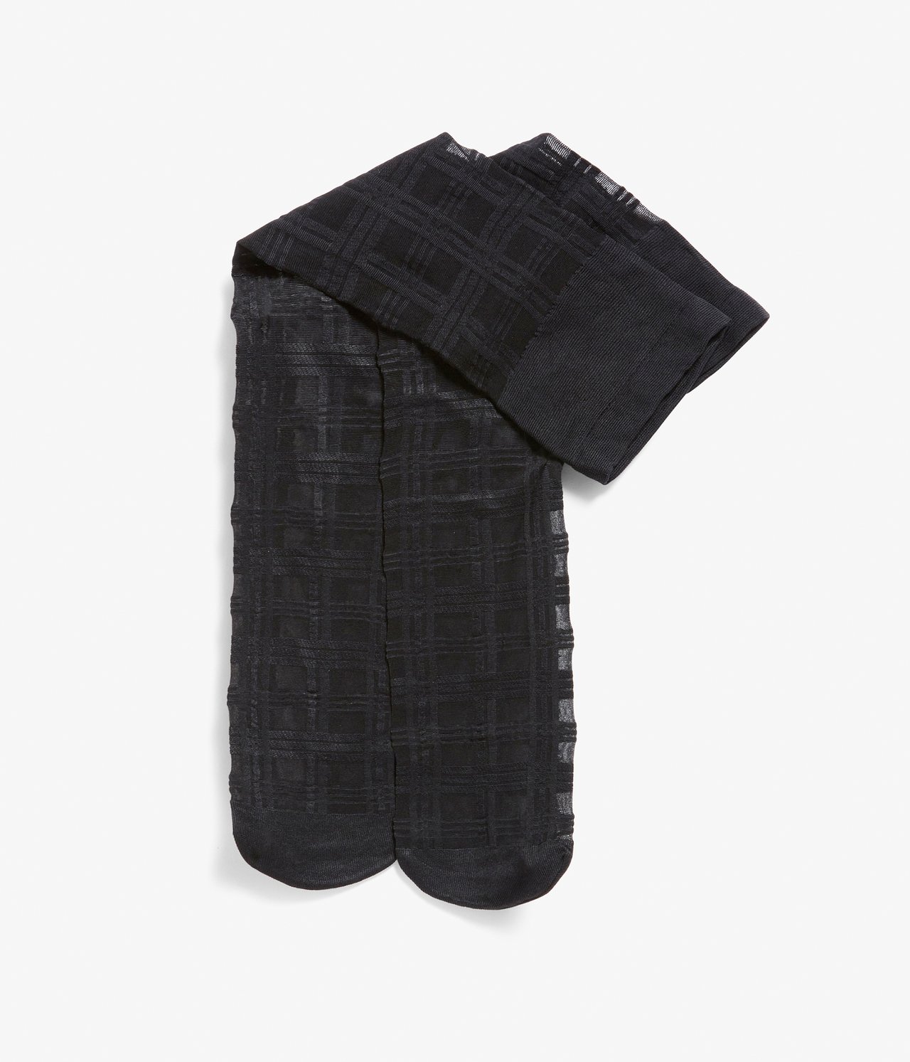 Rutiga knästrumpor i nylon - Svart - 2