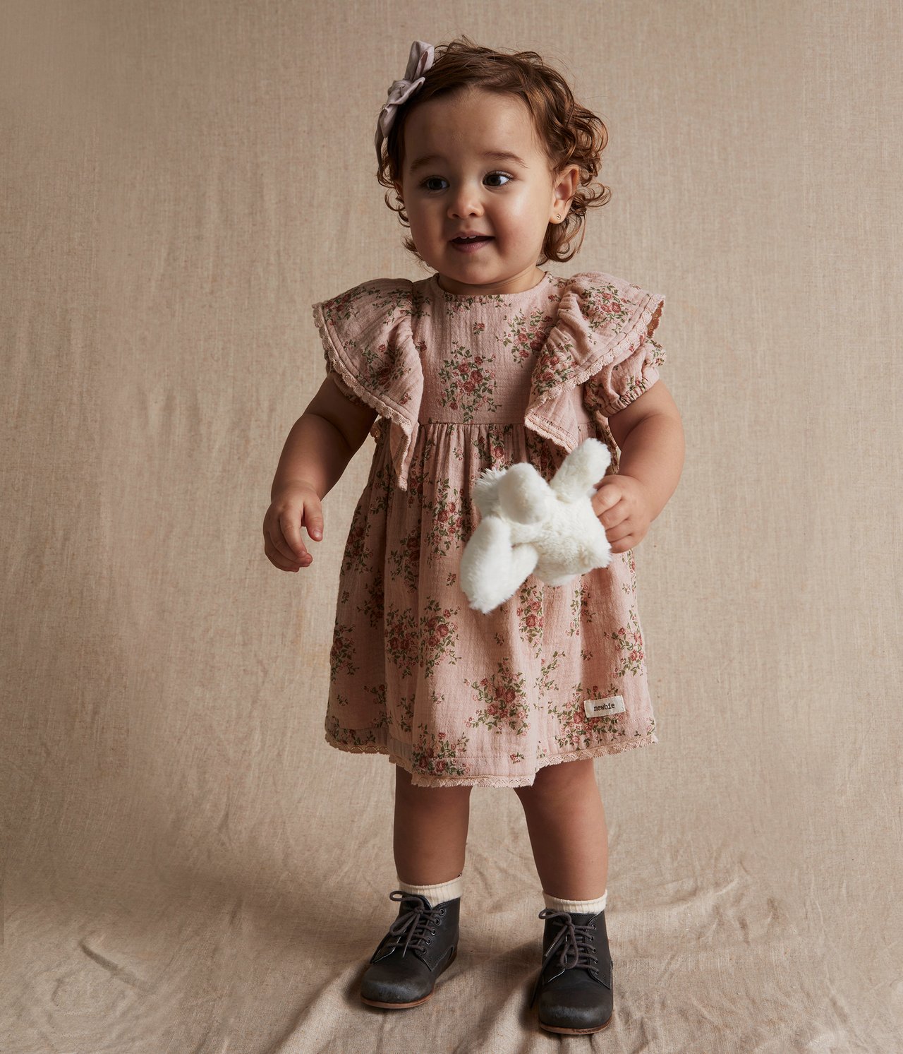 Blomstrete babykjole - Rosa - 2