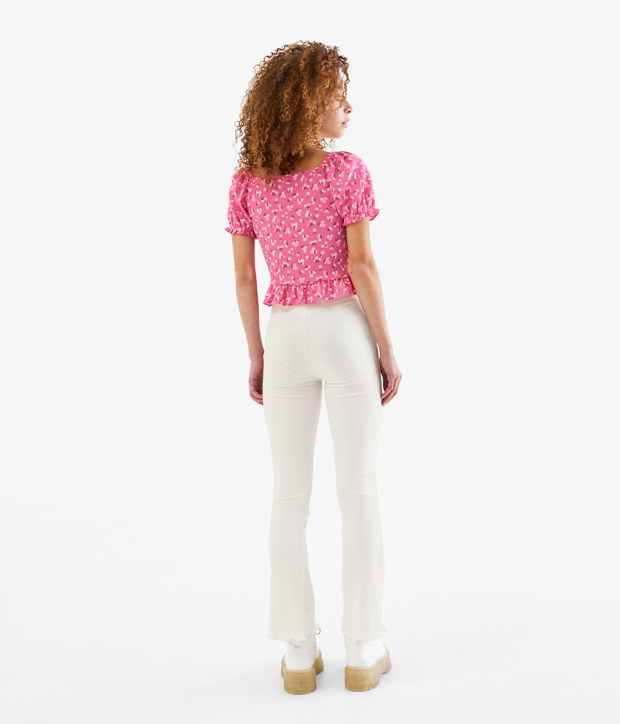 Prążkowane rozszerzane legginsy - Offwhite - 4