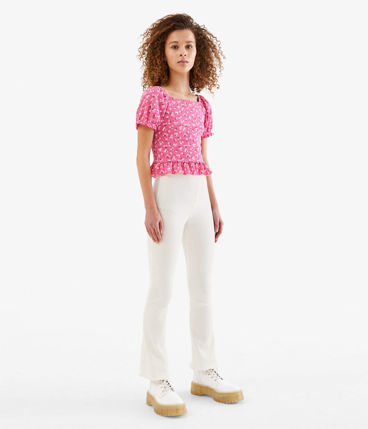 Prążkowane rozszerzane legginsy - Offwhite - 2