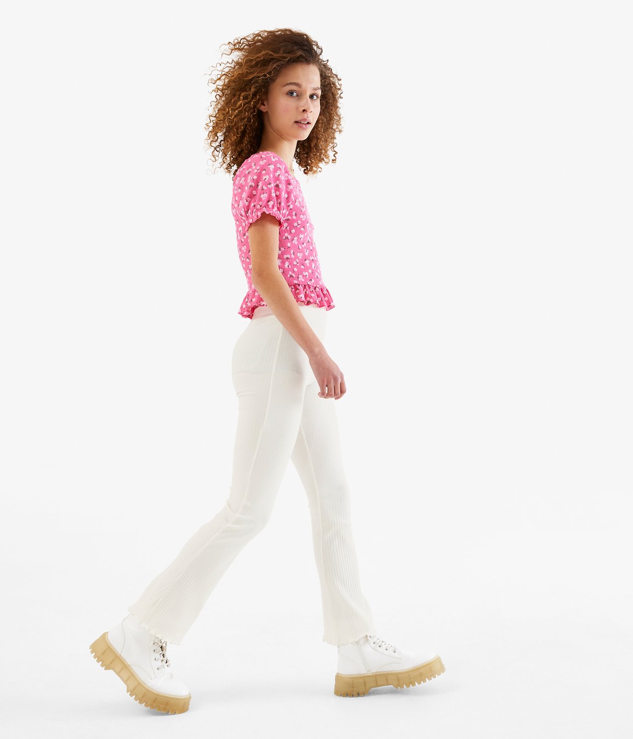 Prążkowane rozszerzane legginsy - Offwhite - 1
