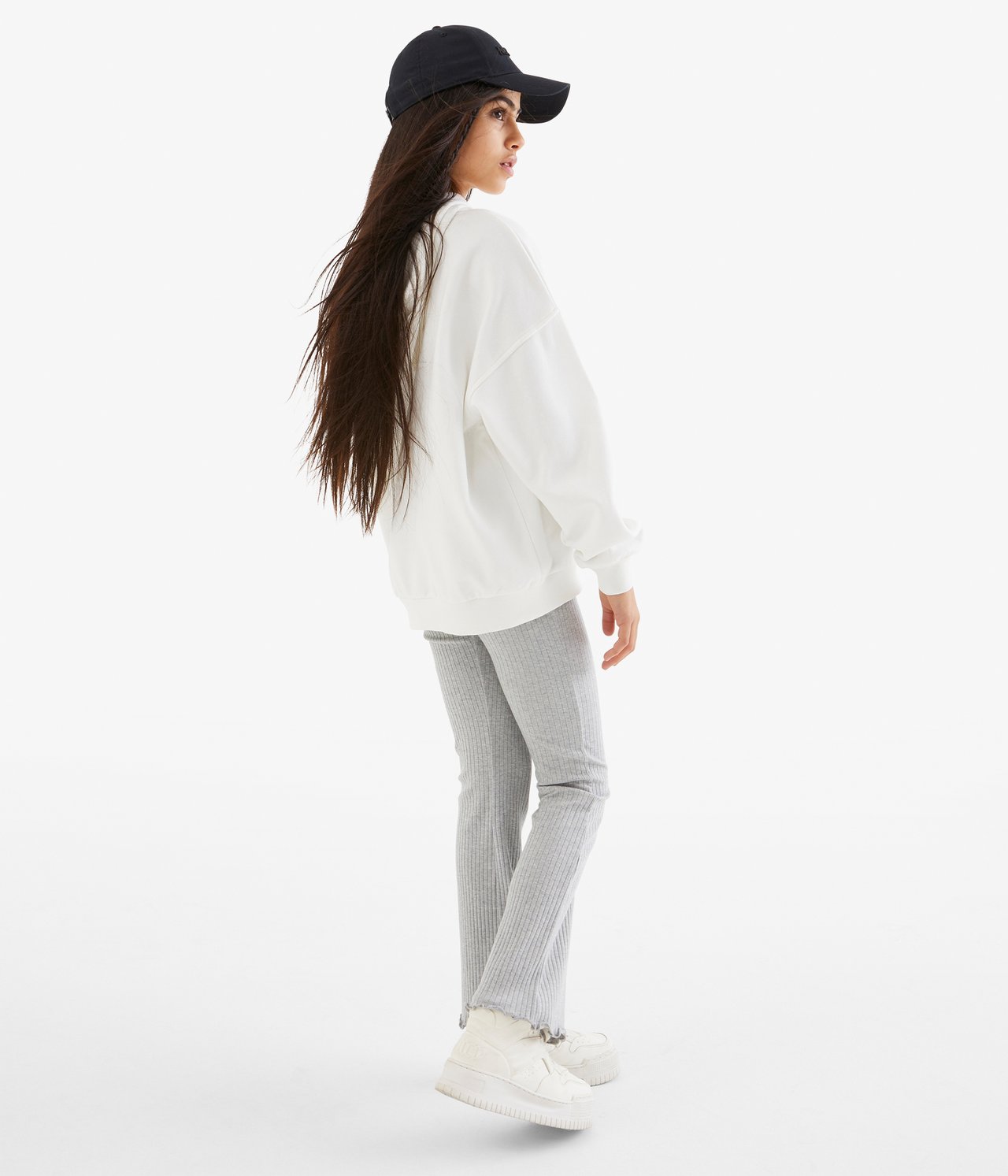 Ribbade utsvängda leggings - Ljusgrå - 2