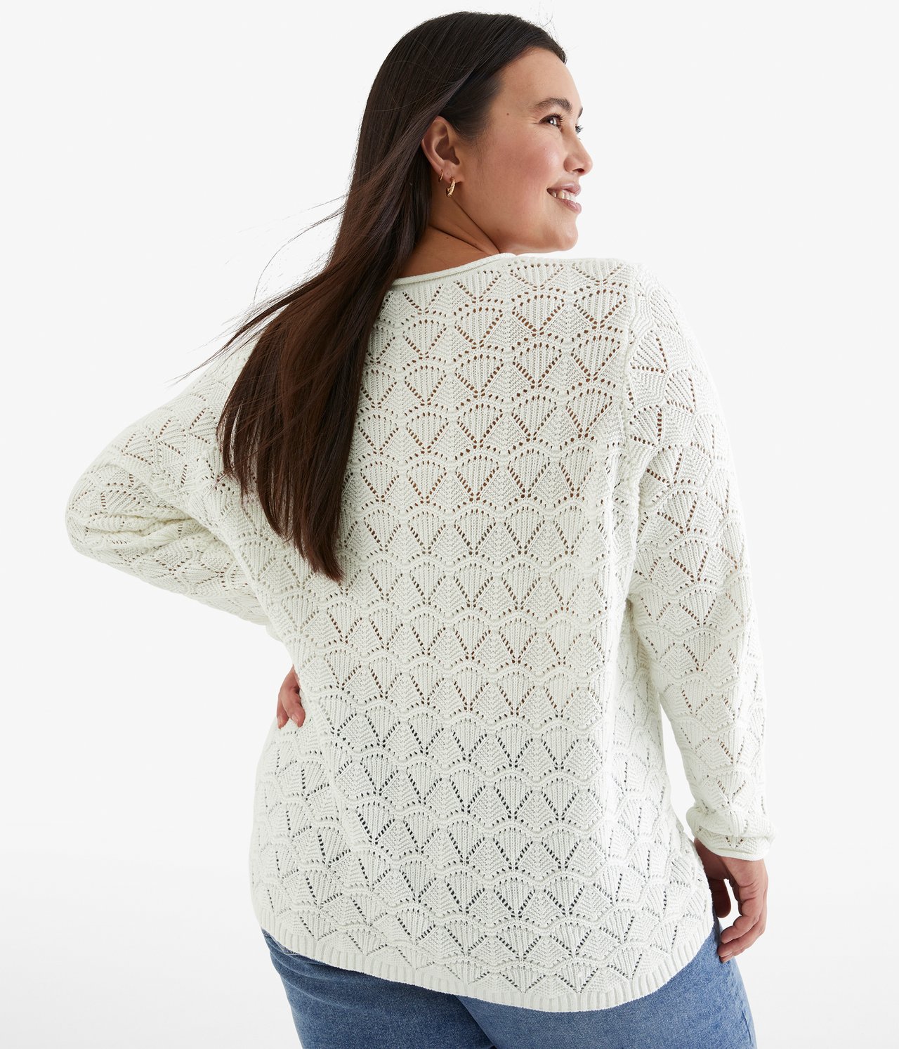 Sweter z dzianiny we wzory - Offwhite - 3
