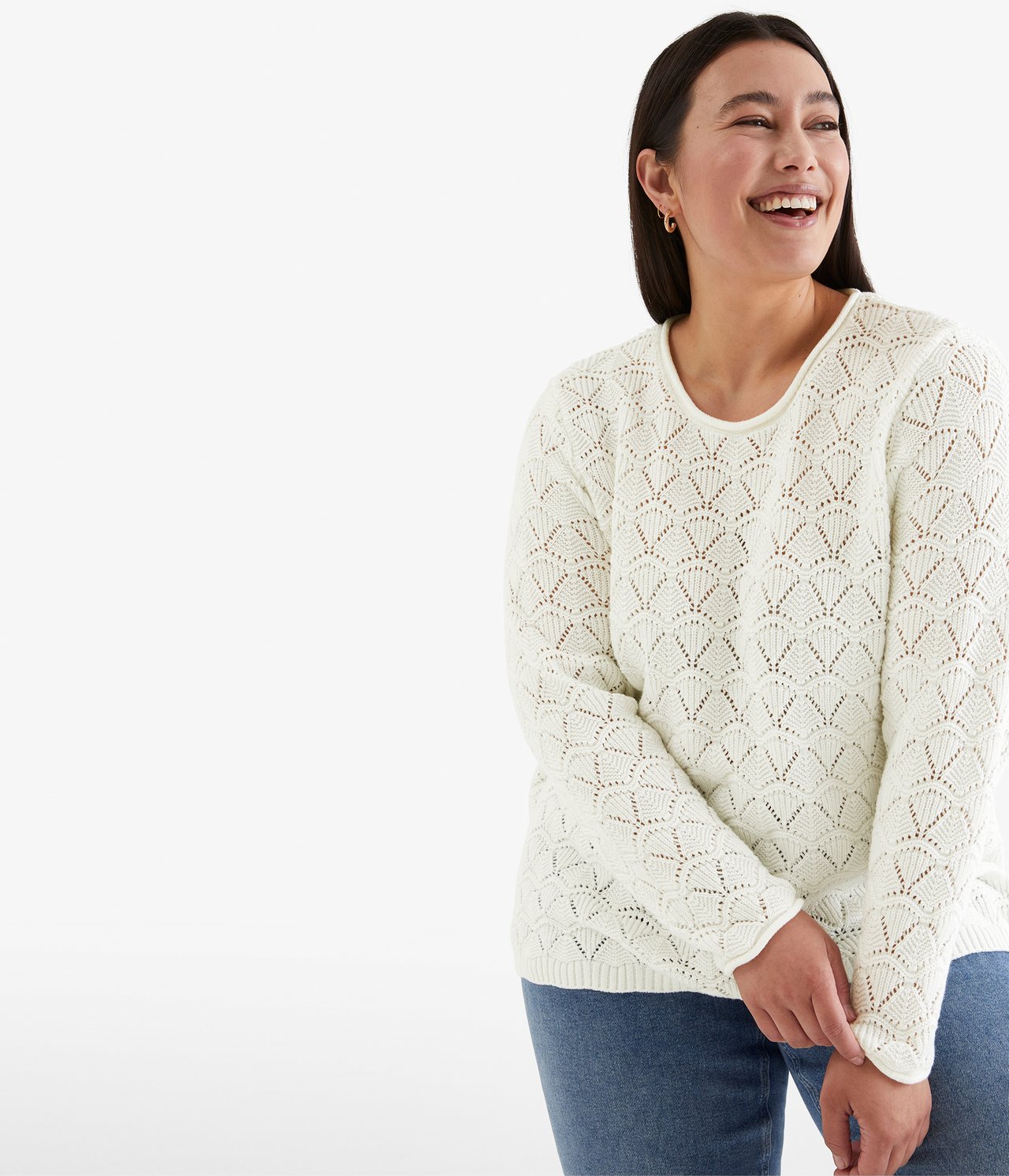 Sweter z dzianiny we wzory - Offwhite - 2