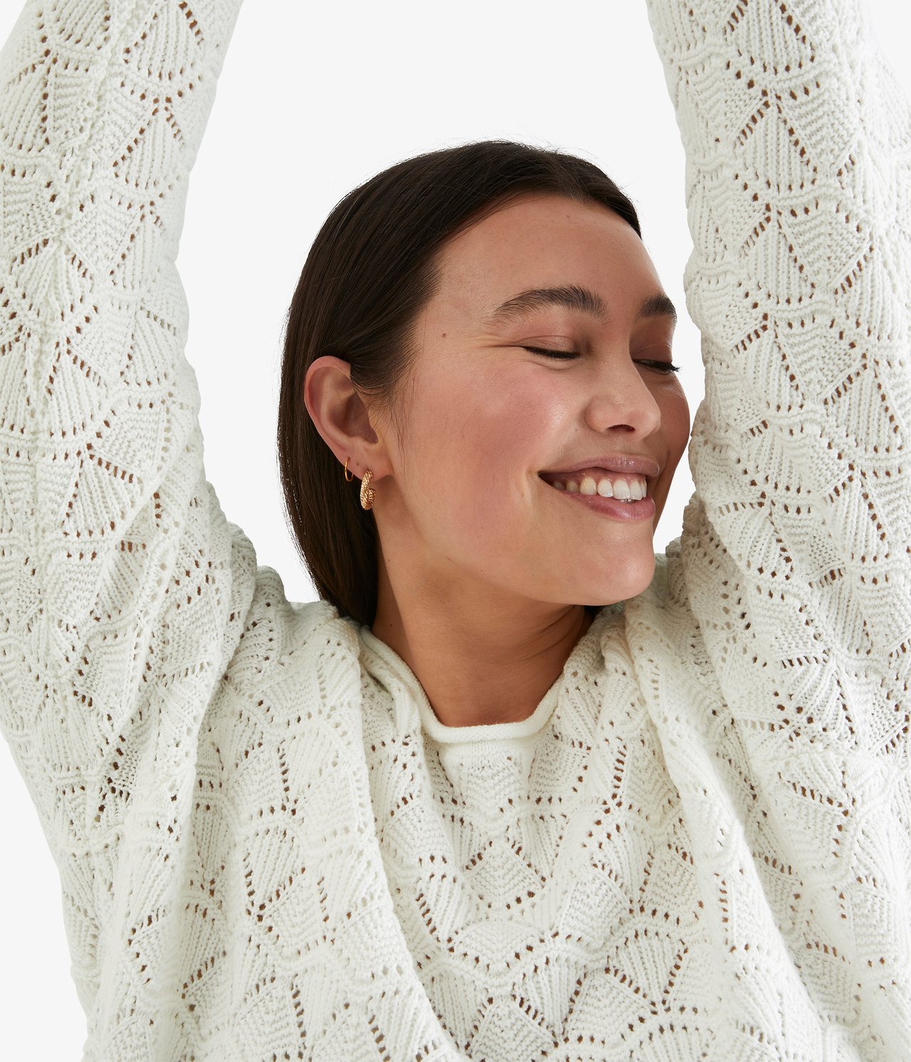 Sweter z dzianiny we wzory - Offwhite - 1