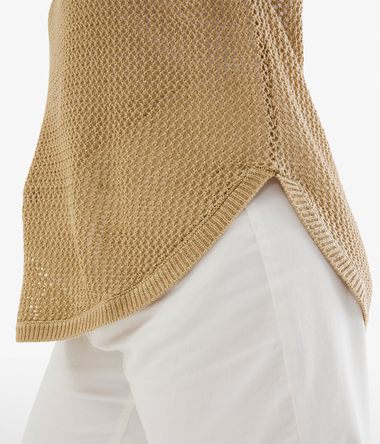 Kortärmad stickad tröja - Beige - 3