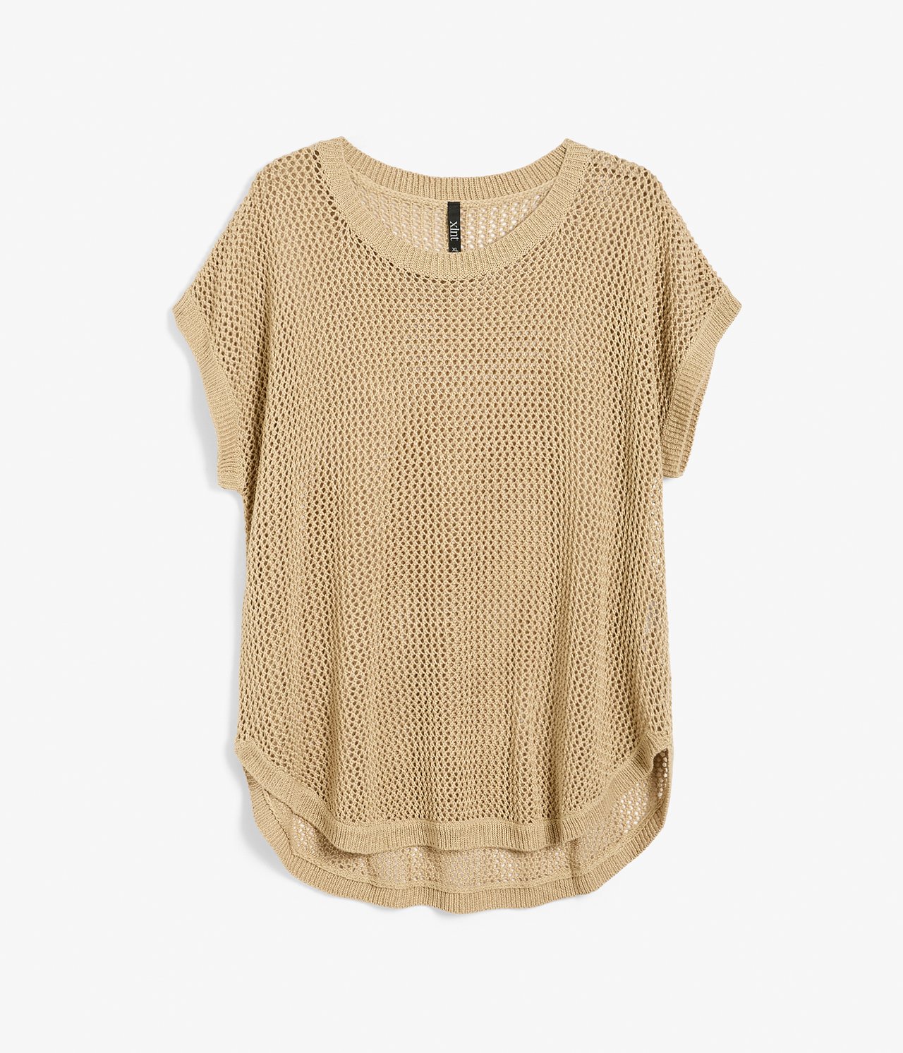 Kortärmad stickad tröja - Beige - 6