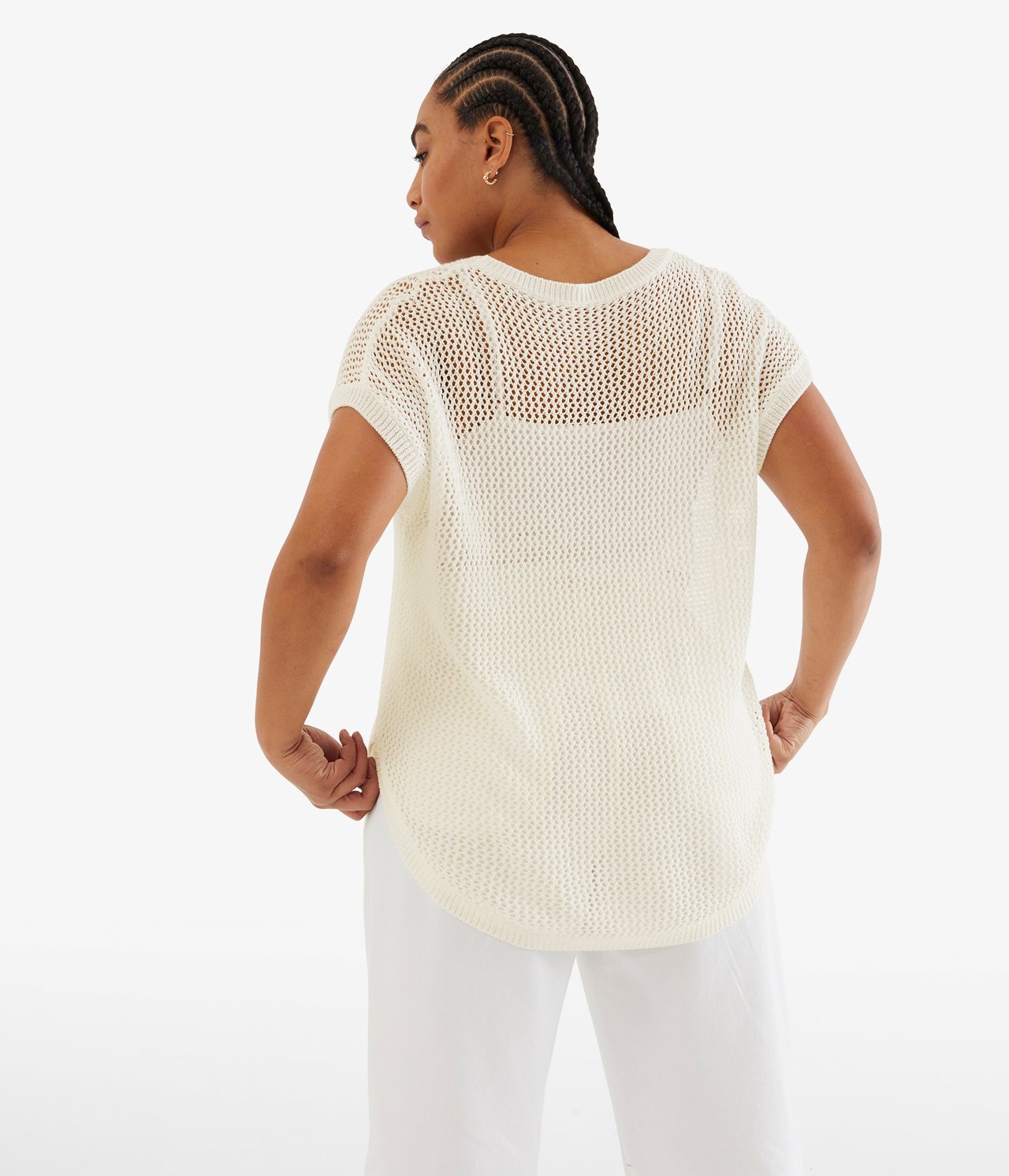 Sweter z dzianiny, z krótkimi rękawami - Offwhite - 4