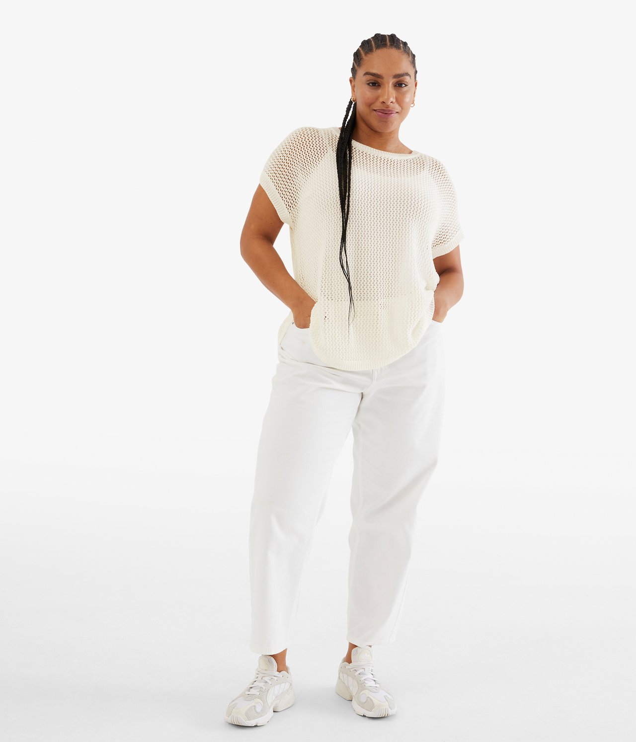 Sweter z dzianiny, z krótkimi rękawami - Offwhite - 2