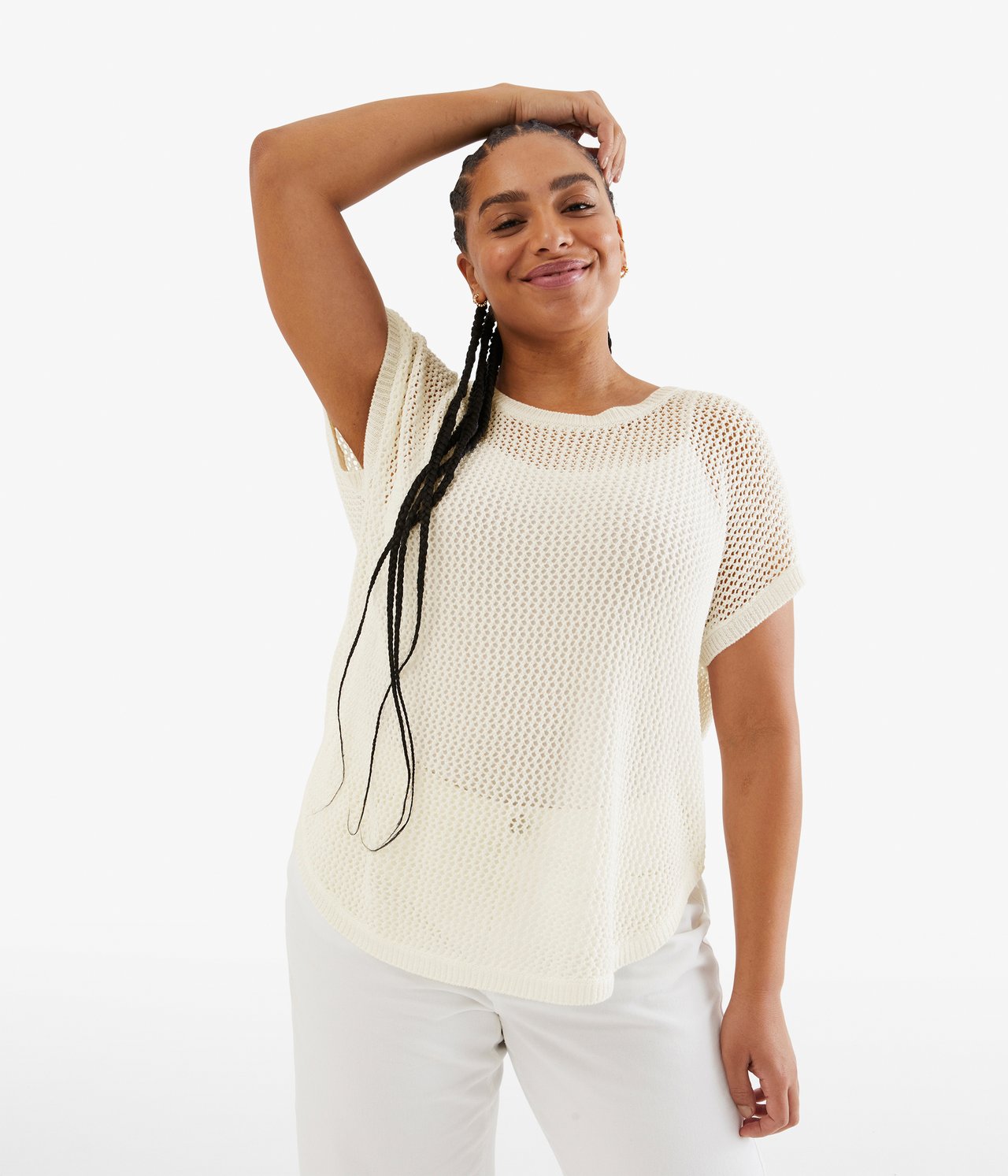 Sweter z dzianiny, z krótkimi rękawami - Offwhite - 1
