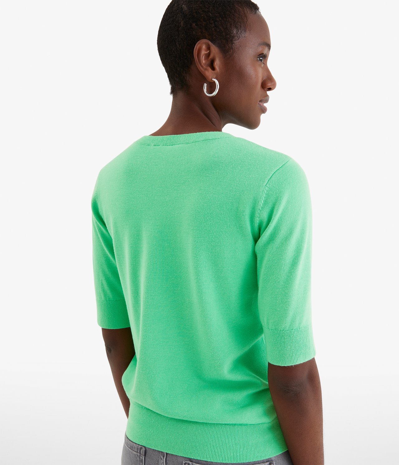 Stickad tröja med kort ärm - Grön - 3
