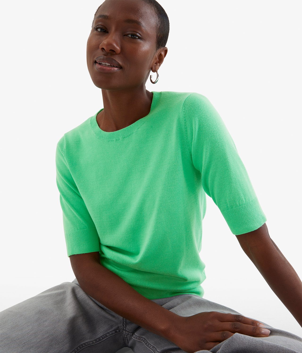 Stickad tröja med kort ärm - Grön - 1