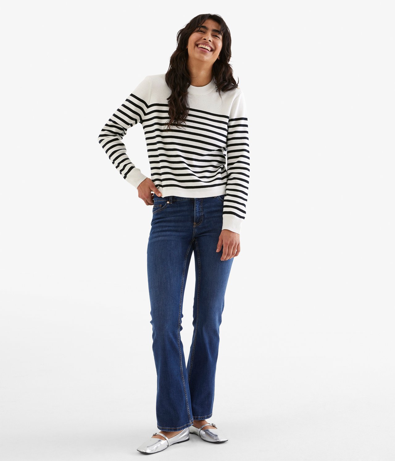 Bluza w paski, z guzikami - Offwhite - 2