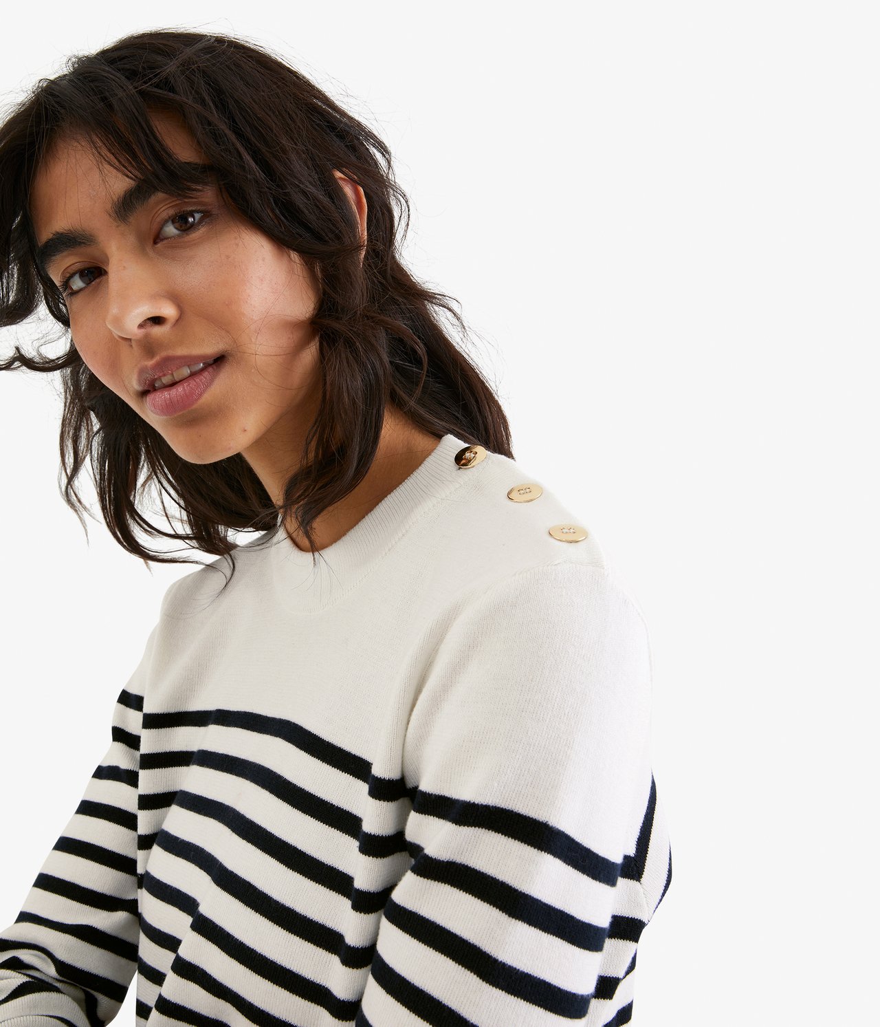 Bluza w paski, z guzikami - Offwhite - 3