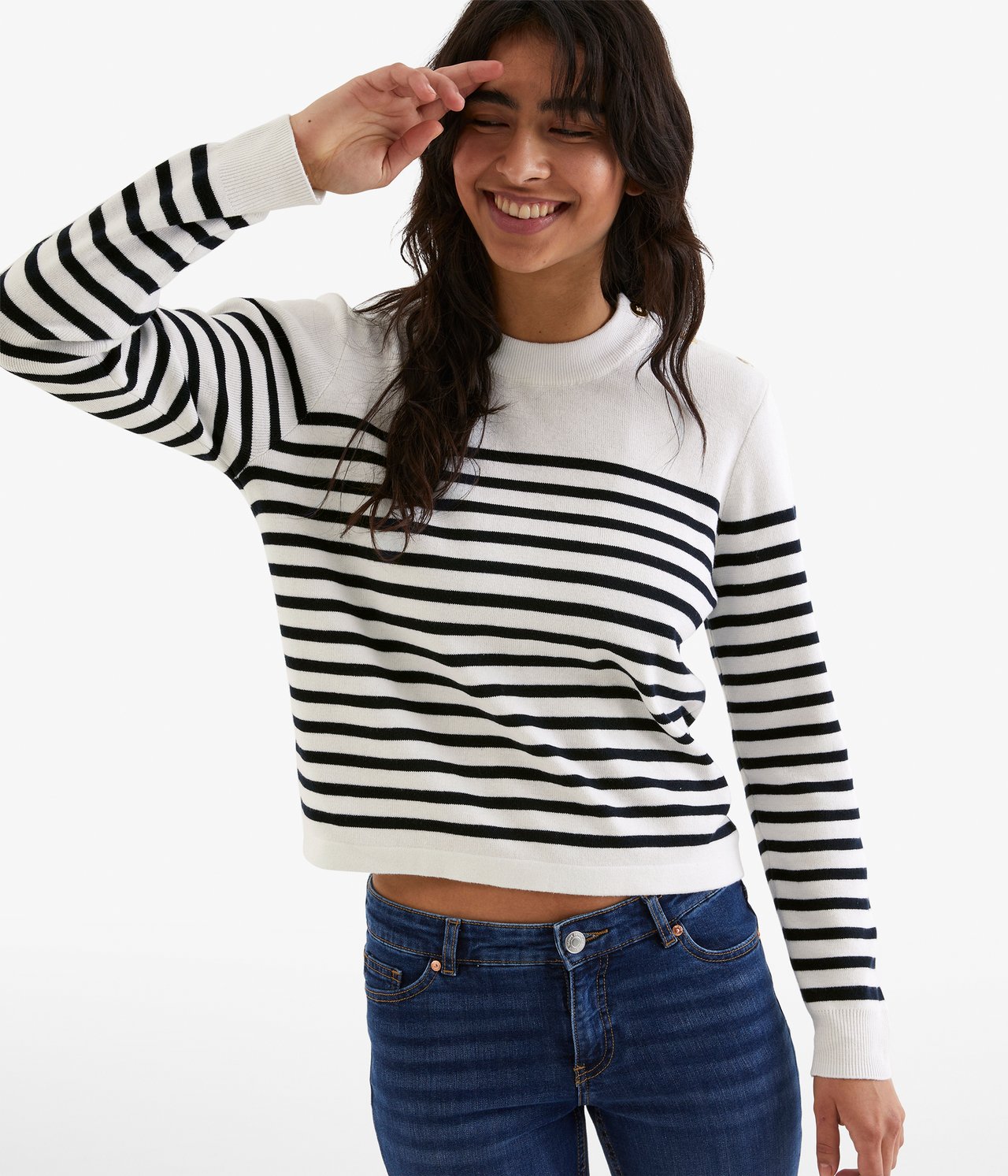 Bluza w paski, z guzikami - Offwhite - 1