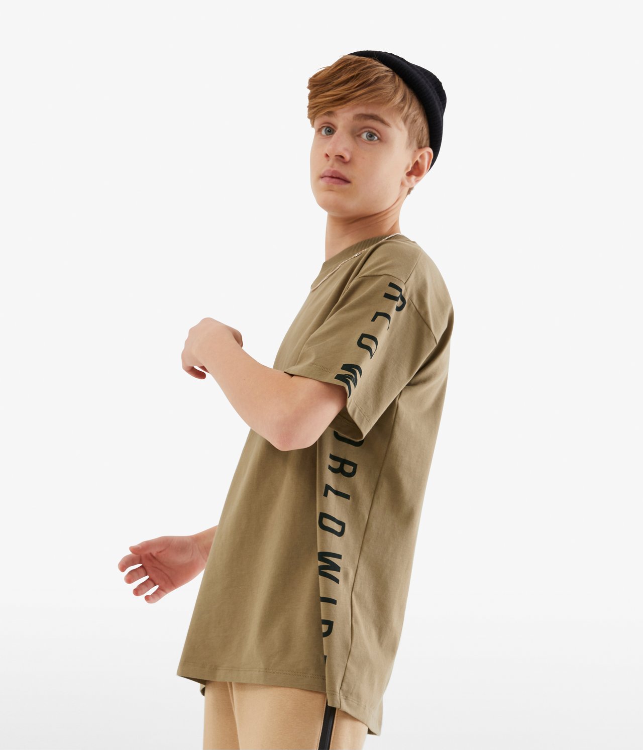 T-shirt z nadrukowanym napisem - Brązowy - 2