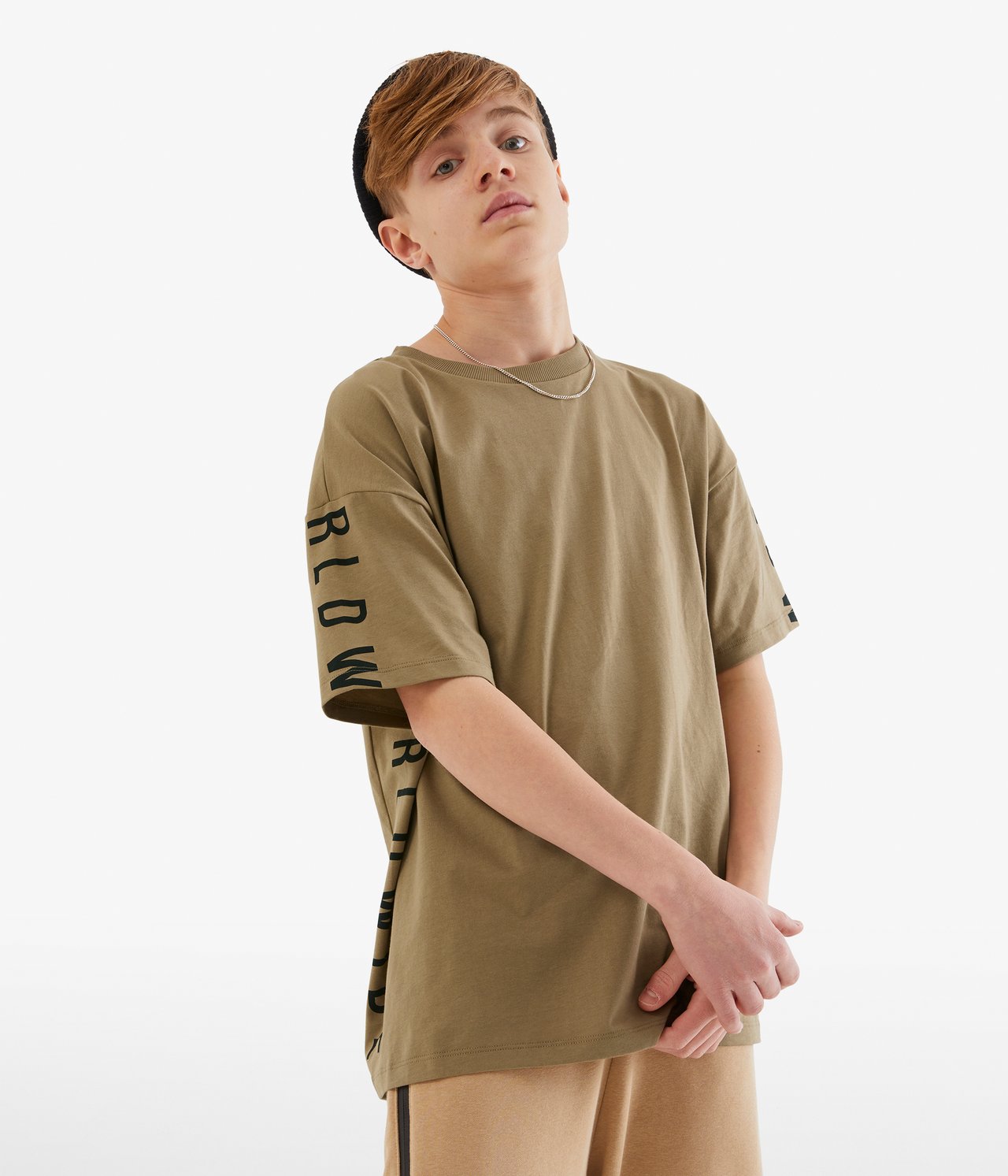 T-shirt z nadrukowanym napisem - Brązowy - 3