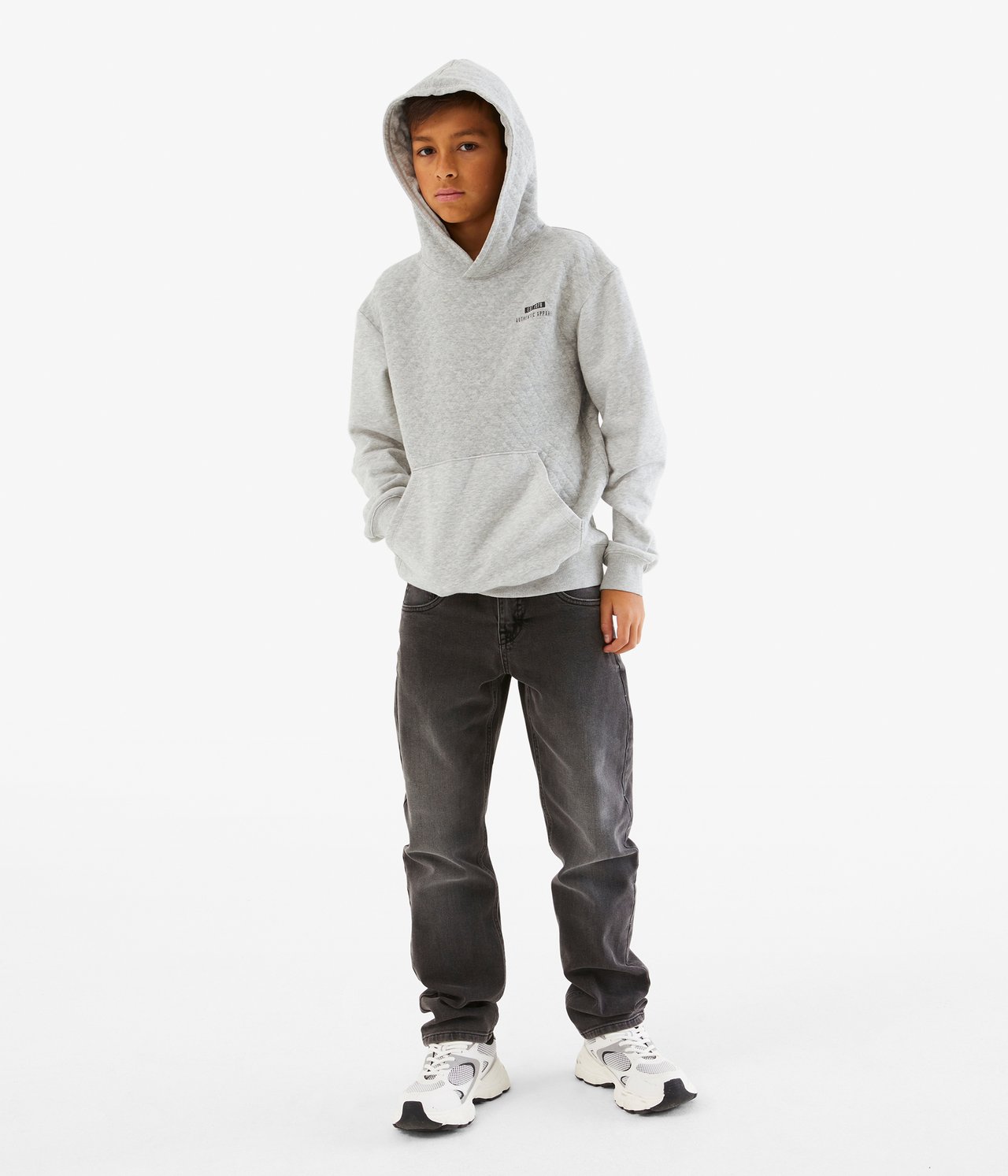 Quiltad hoodie - Gråmelerad - 2