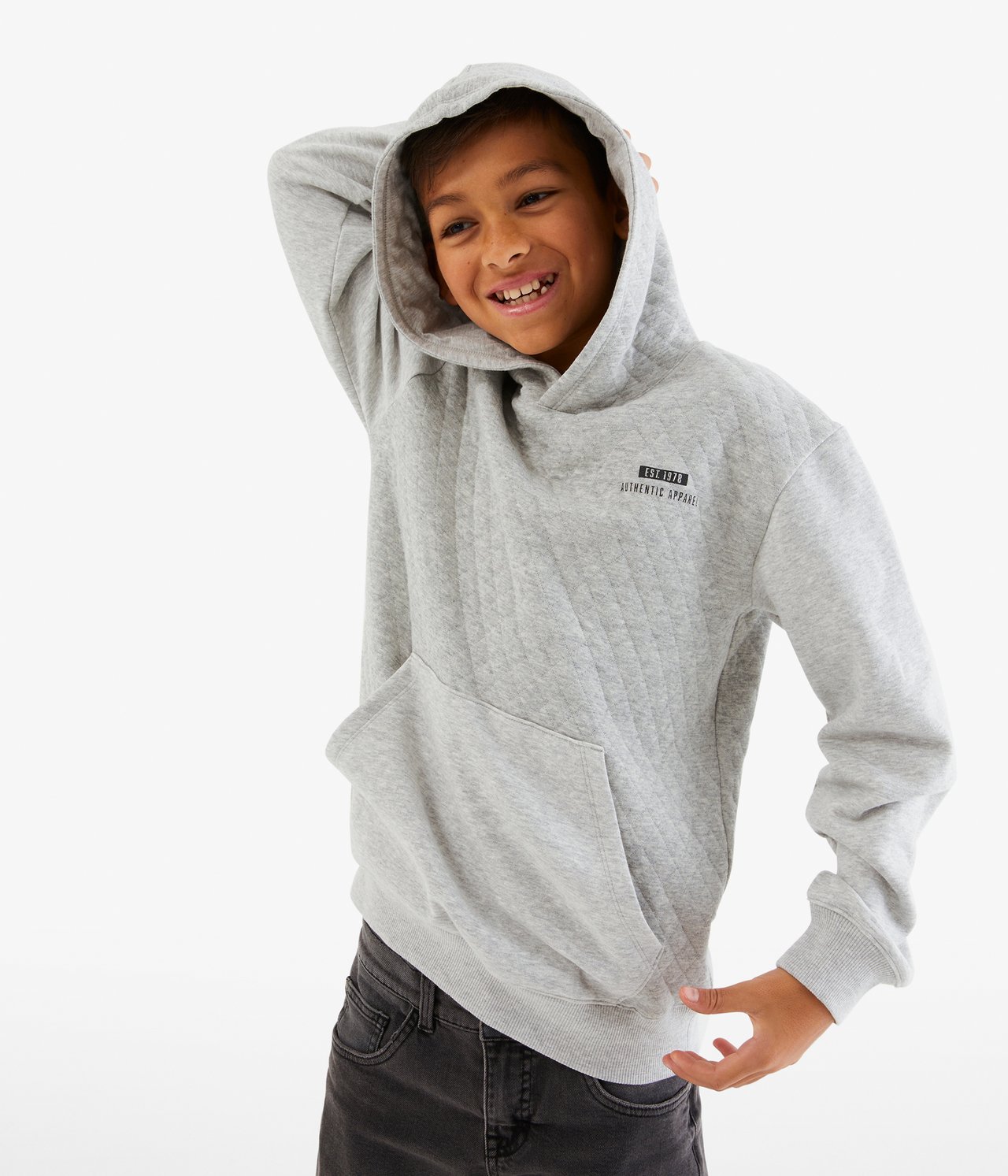 Quiltad hoodie - Gråmelerad - 3