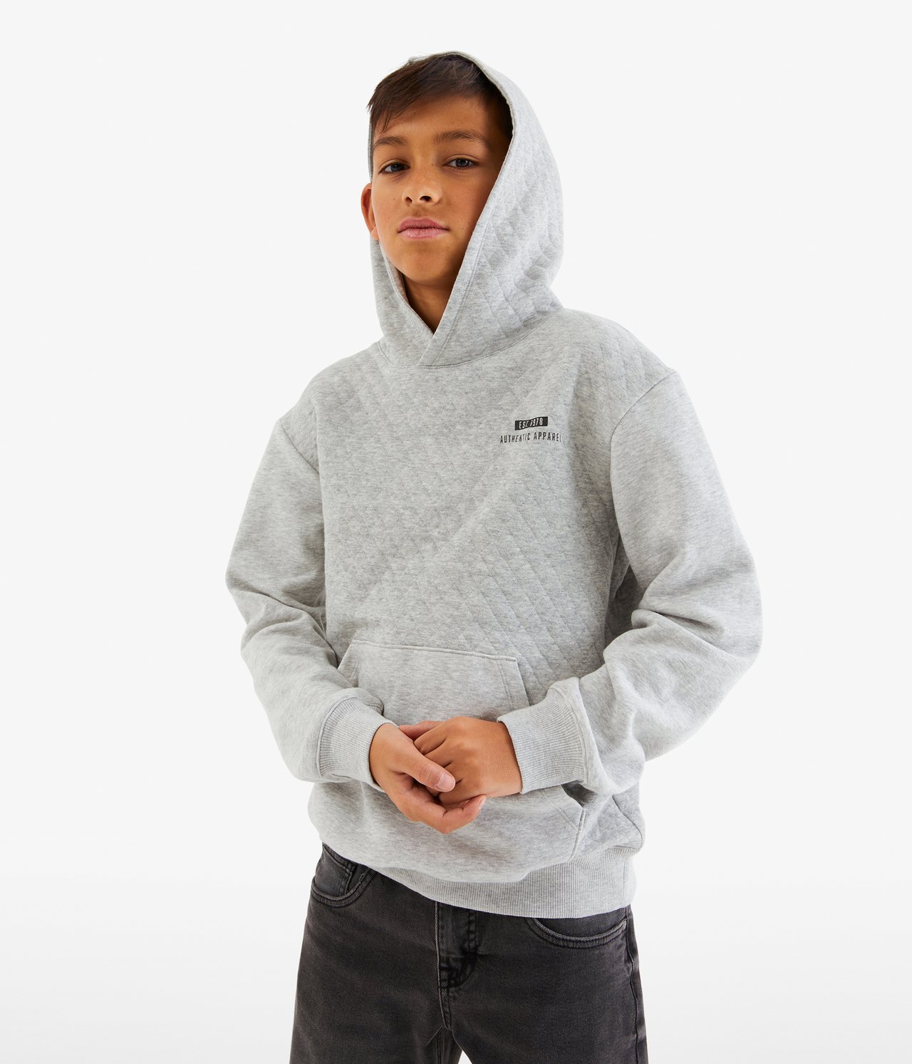 Quiltad hoodie - Gråmelerad - 1