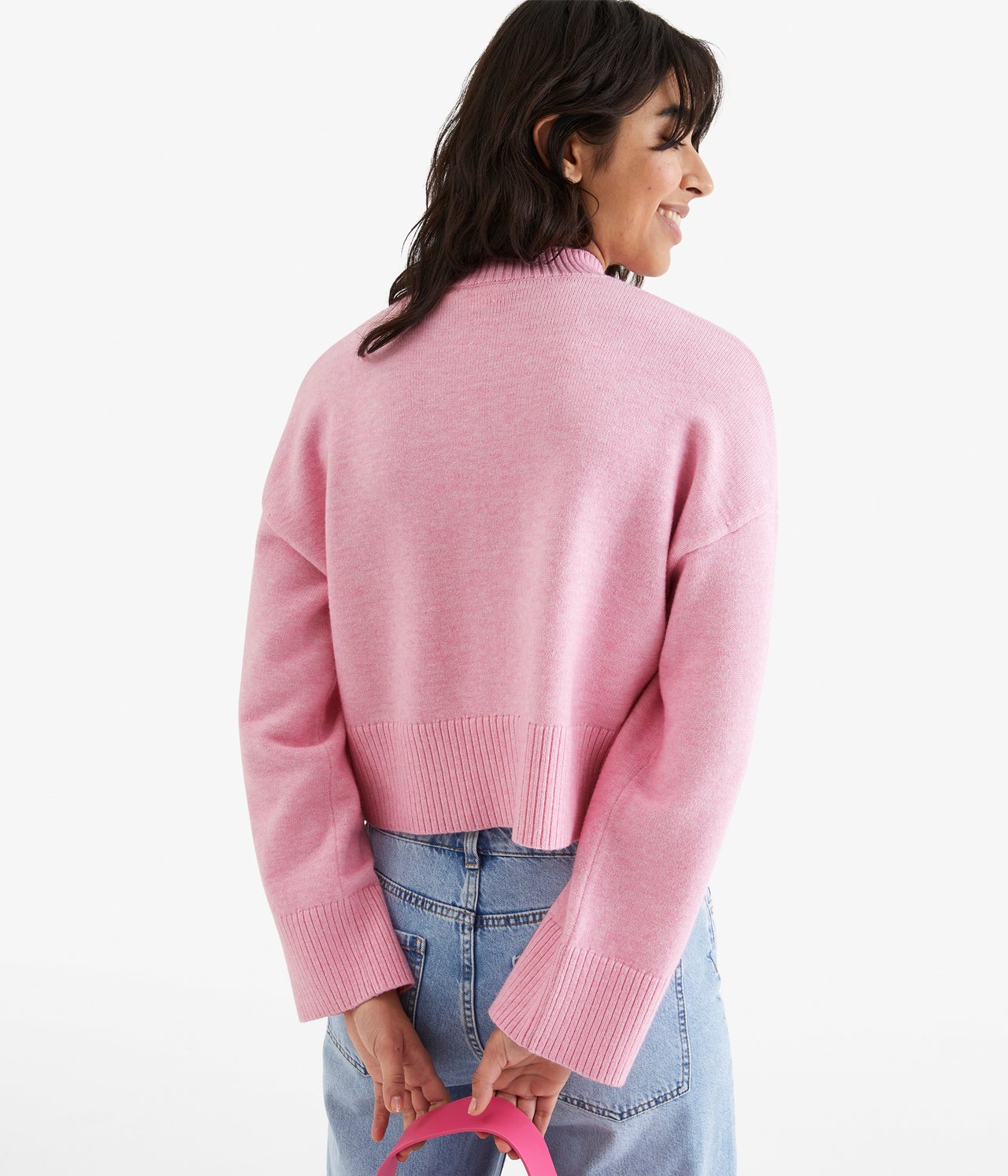 Dzianinowy sweter z golfem - Różowy - 4