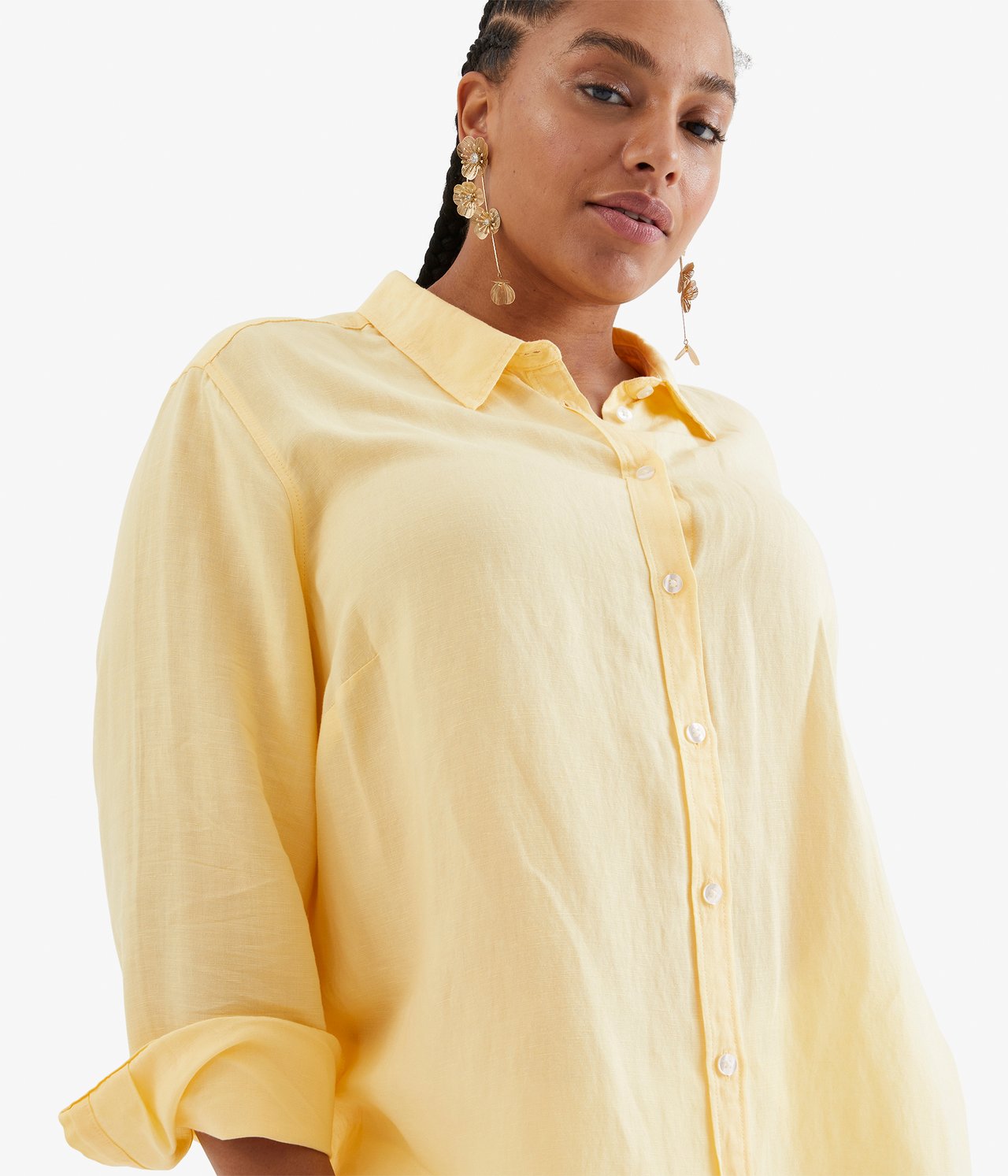 Koszula z mieszanki lnu - Żółty - 176cm / Storlek: XL - 3