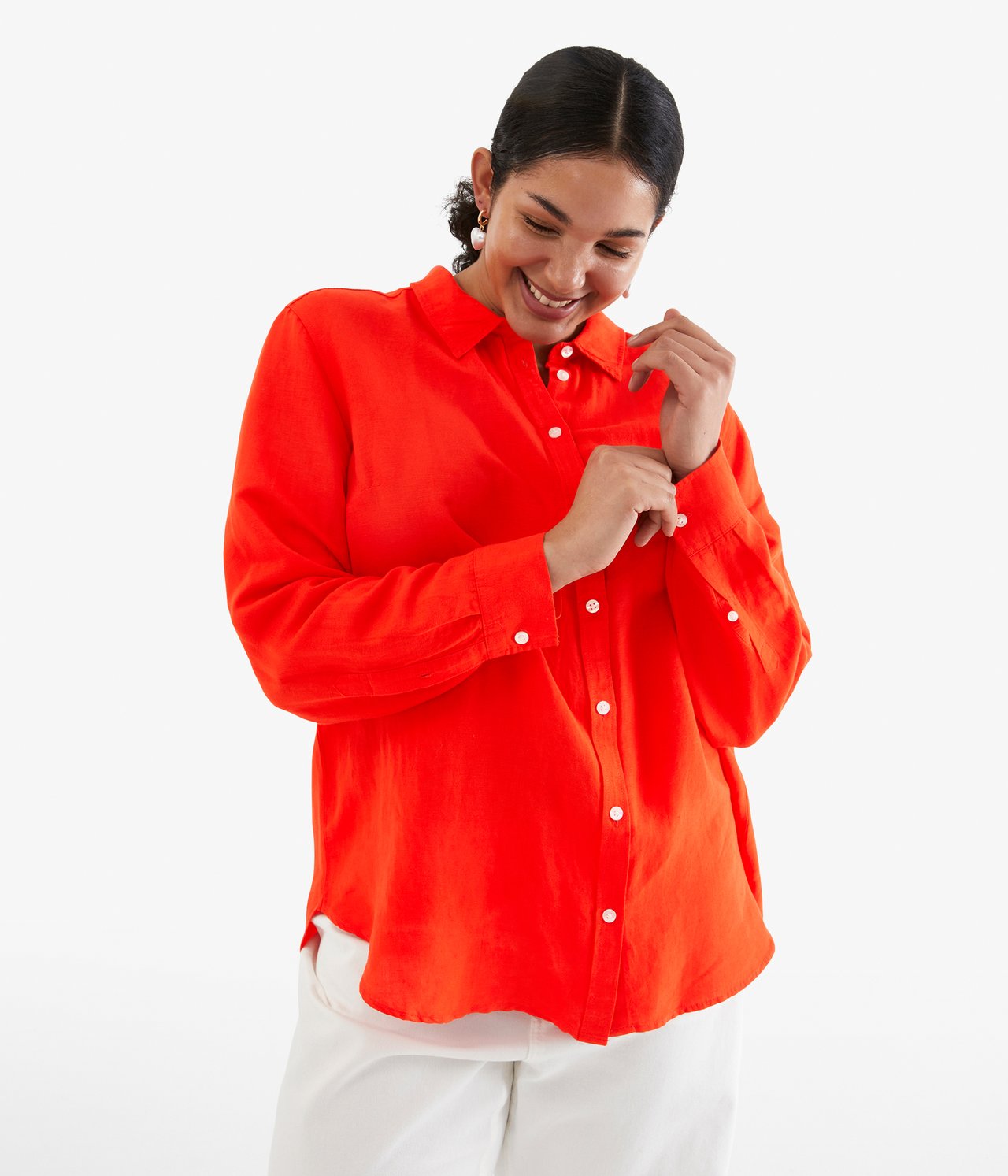 Skjorte i linblanding - Rød - 180cm / Storlek: XL - 1