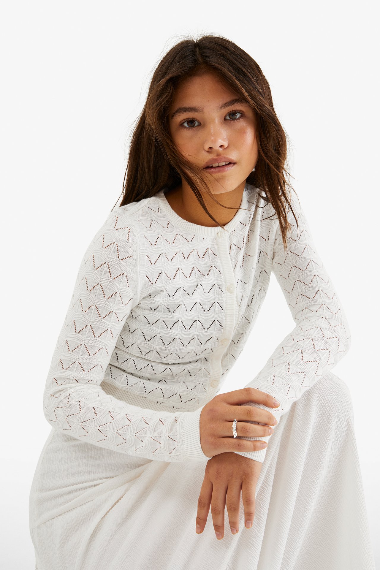 Stickad kofta - Offwhite - 1
