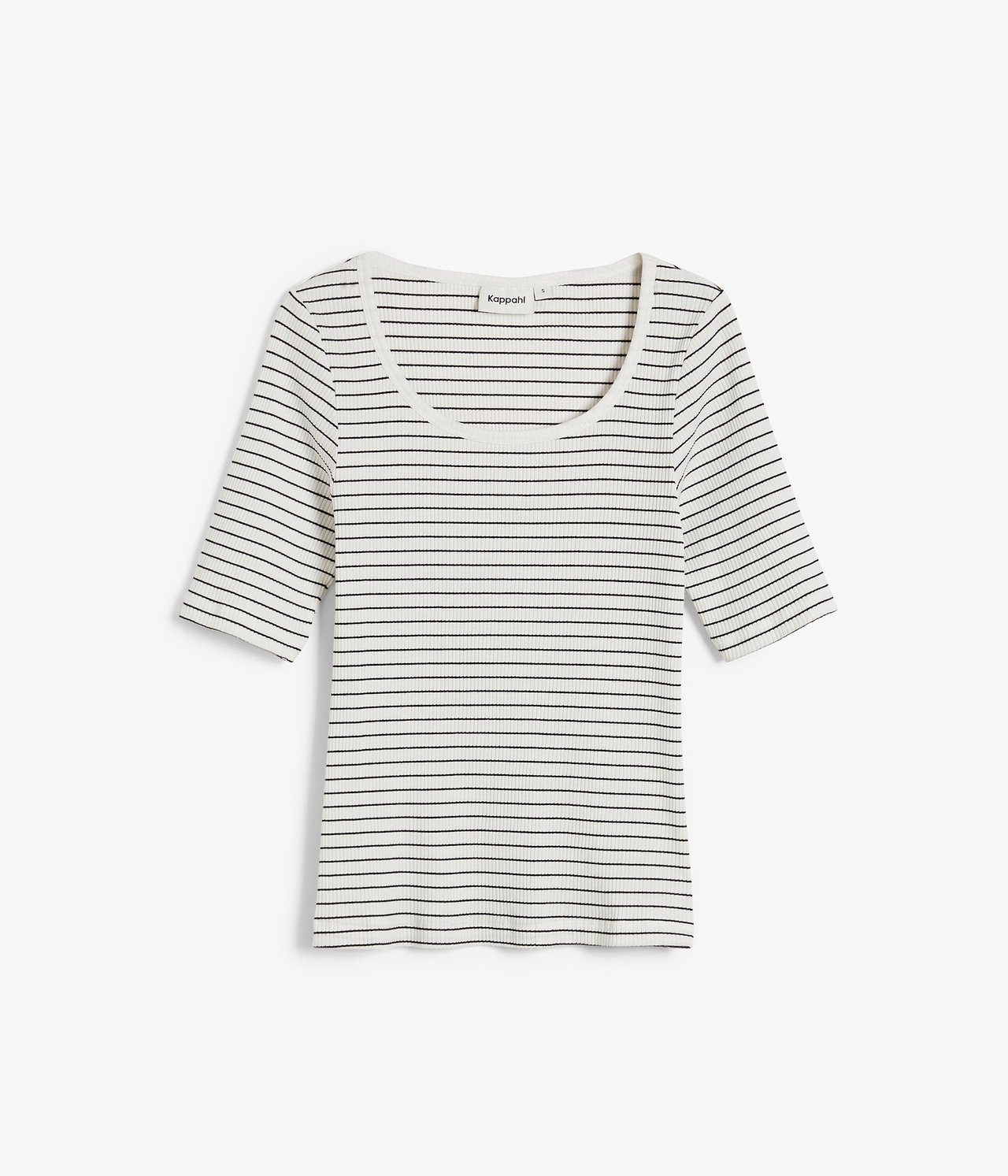 Ribbad topp med kort ärm - Offwhite - 6