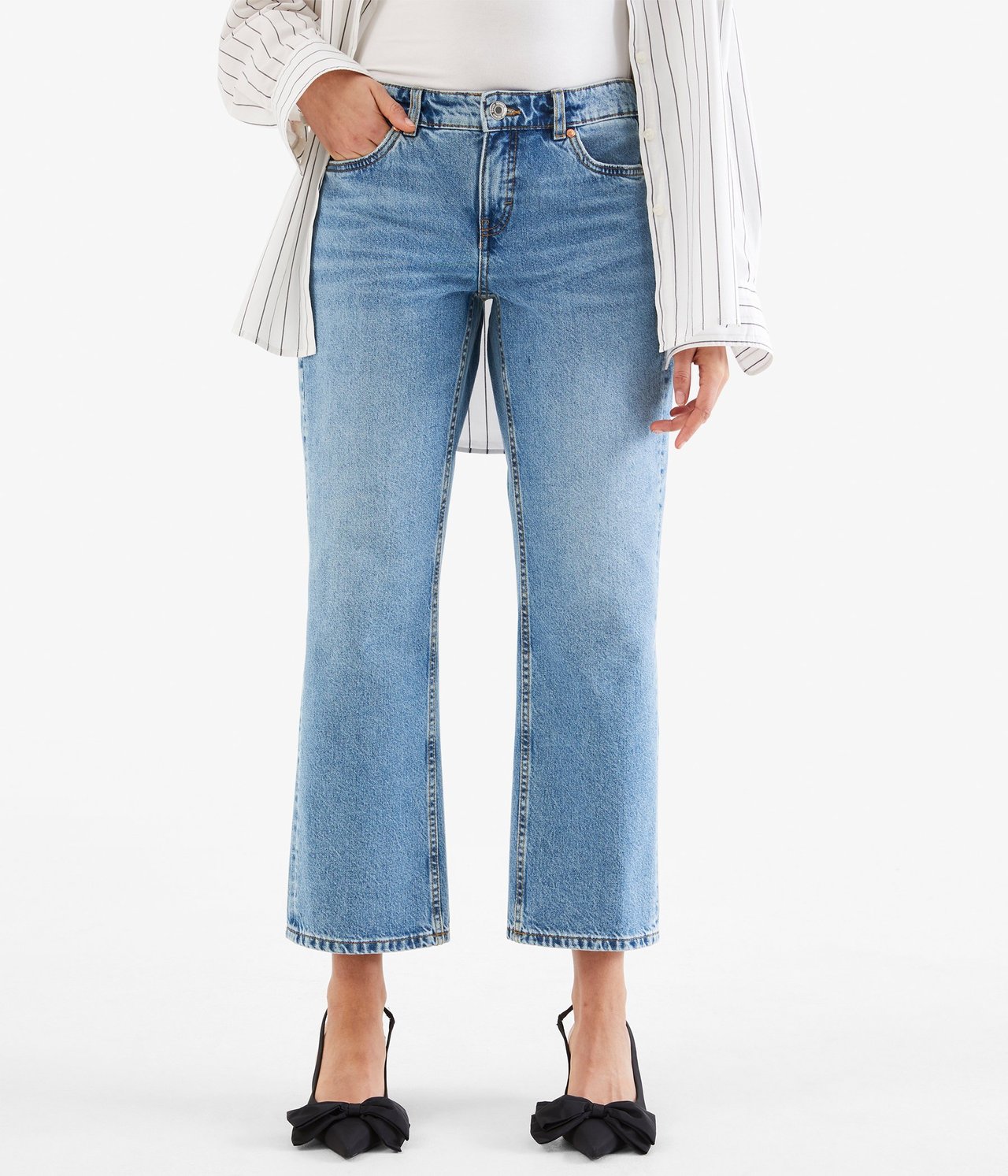 Cropped Straight Jeans Low Waist Vaalea denimi - null - 3