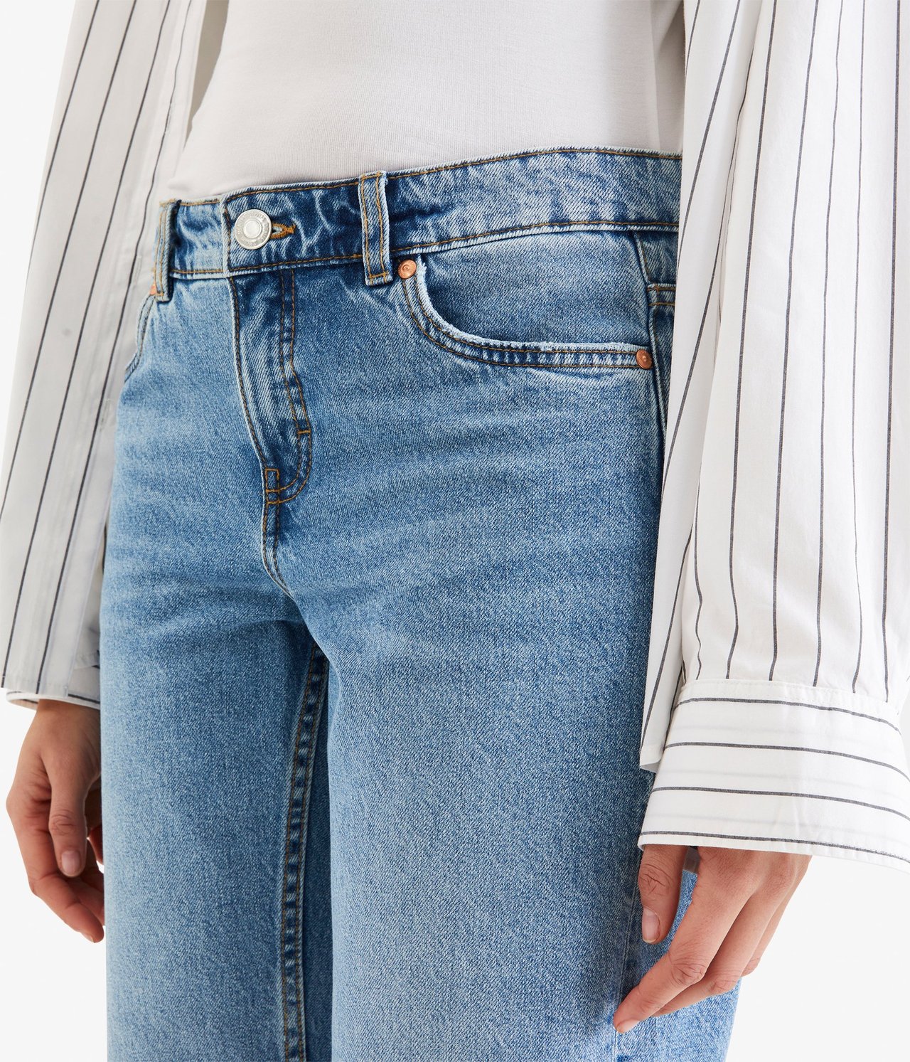 Cropped Straight Jeans Low Waist Vaalea denimi - null - 4