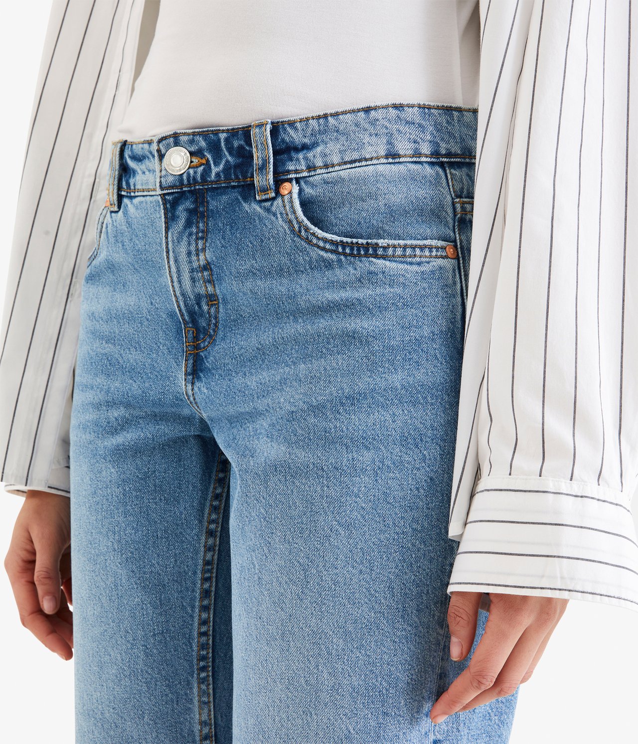 Cropped Straight Jeans Low Waist - Ljus denim - 3