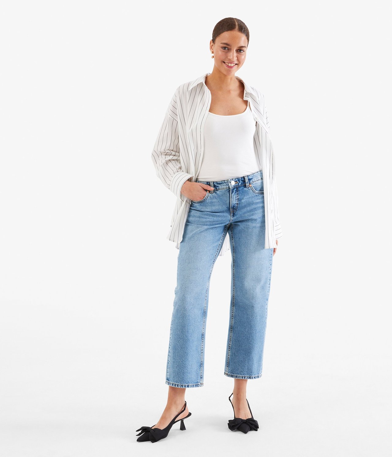 Cropped Straight Jeans Low Waist Vaalea denimi - null - 0