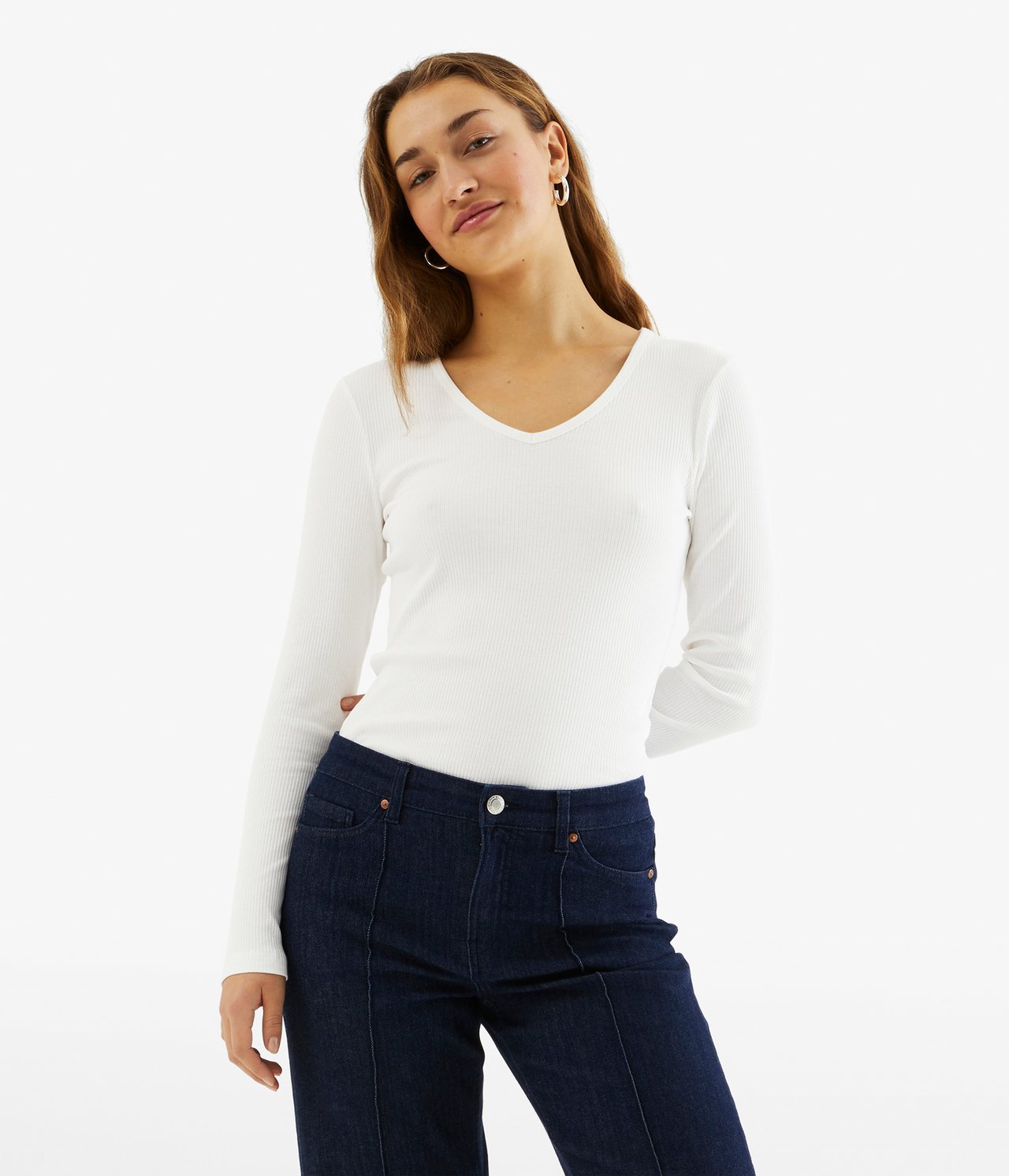 Ribbestrikket topp - Offwhite - 2