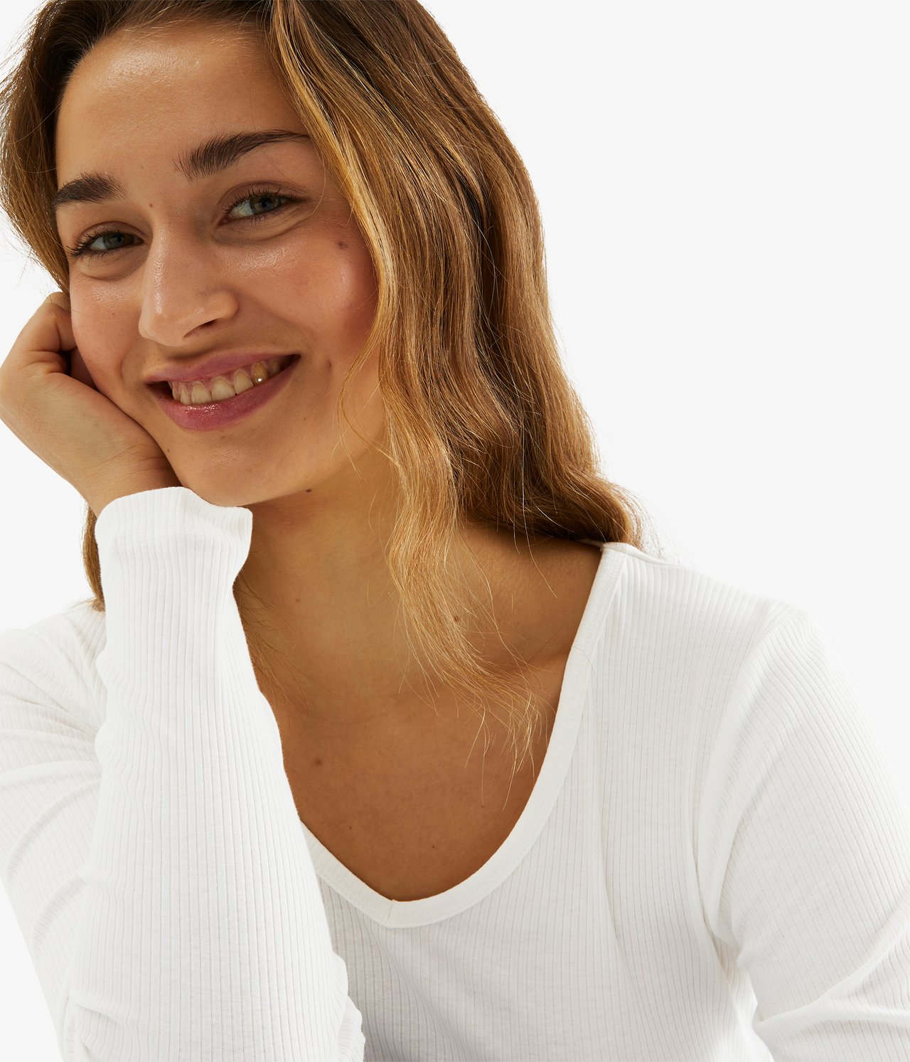 Ribbestrikket topp - Offwhite - 3