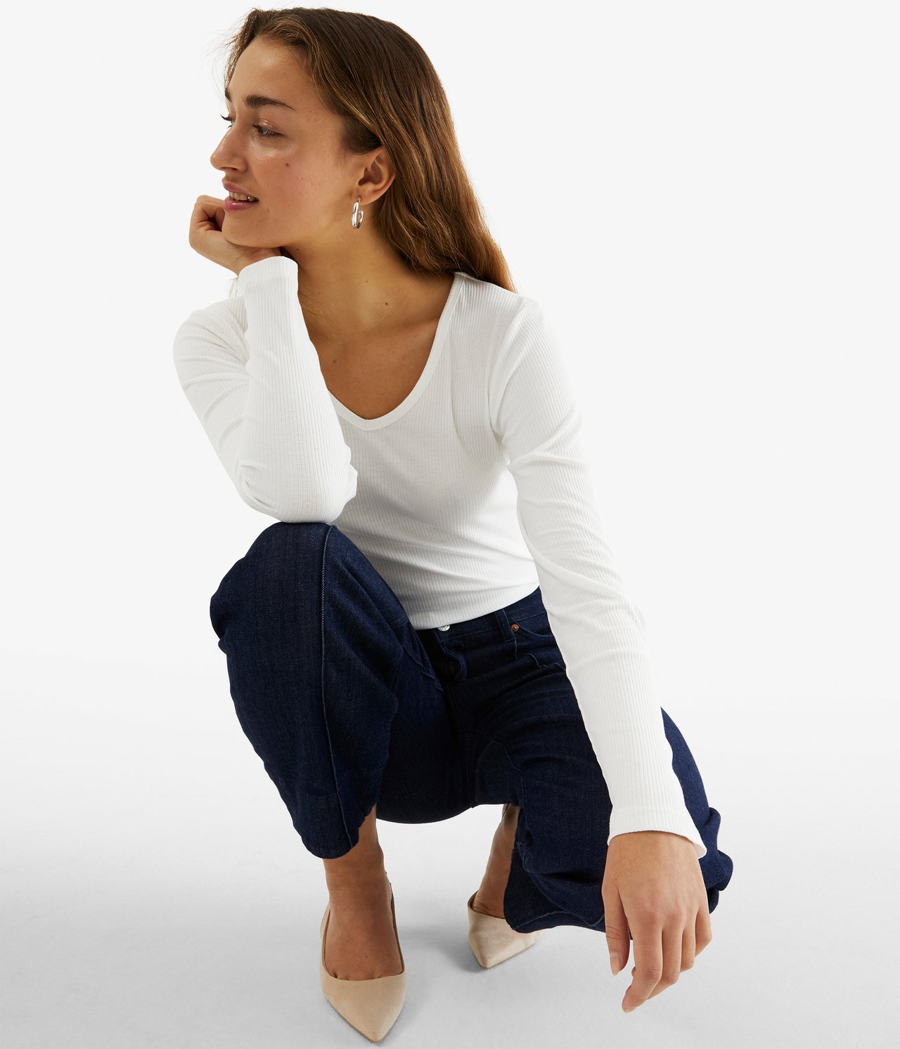 Ribbestrikket topp - Offwhite - 1
