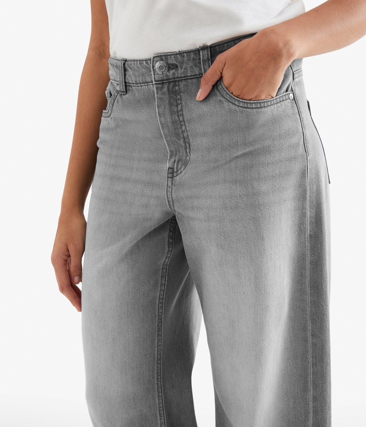 Wide Jeans High Waist Lysegrå - null - 5