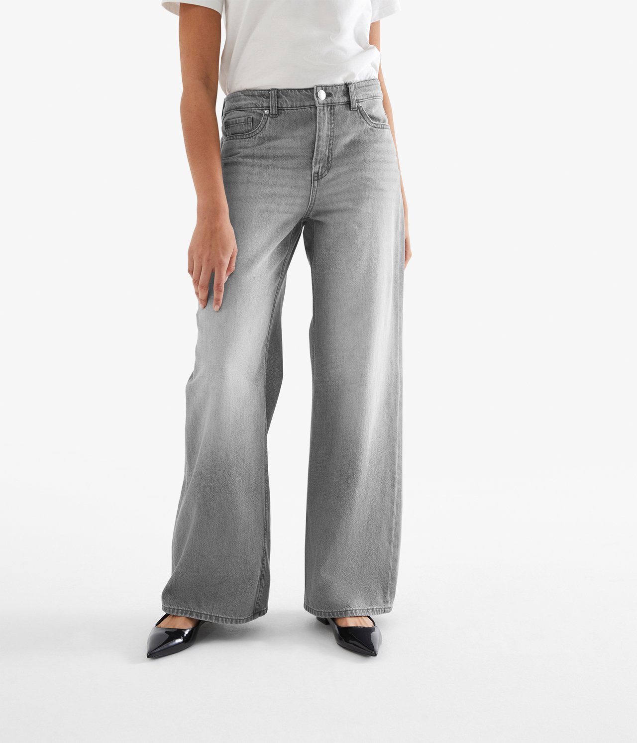 Wide Jeans High Waist Ljusgrå - null - 0