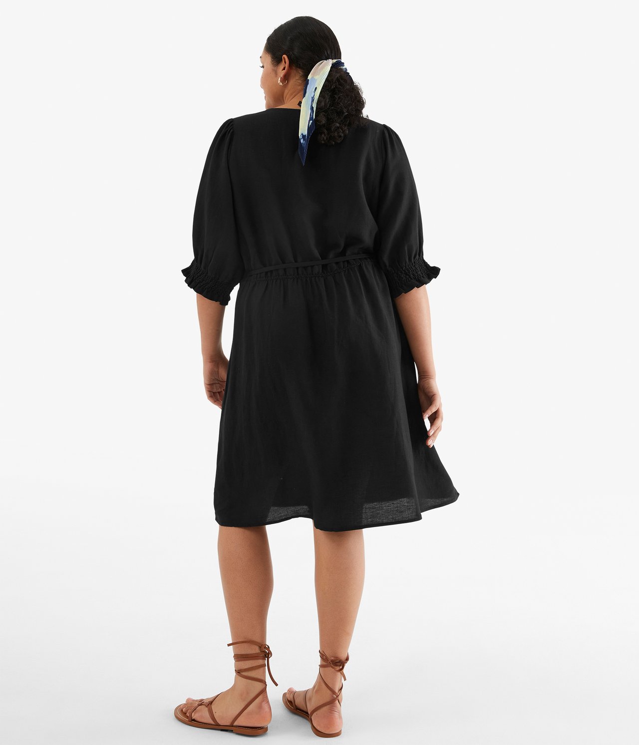 Sukienka z mieszanki lnu - Czarne - 180cm / Storlek: XL - 4