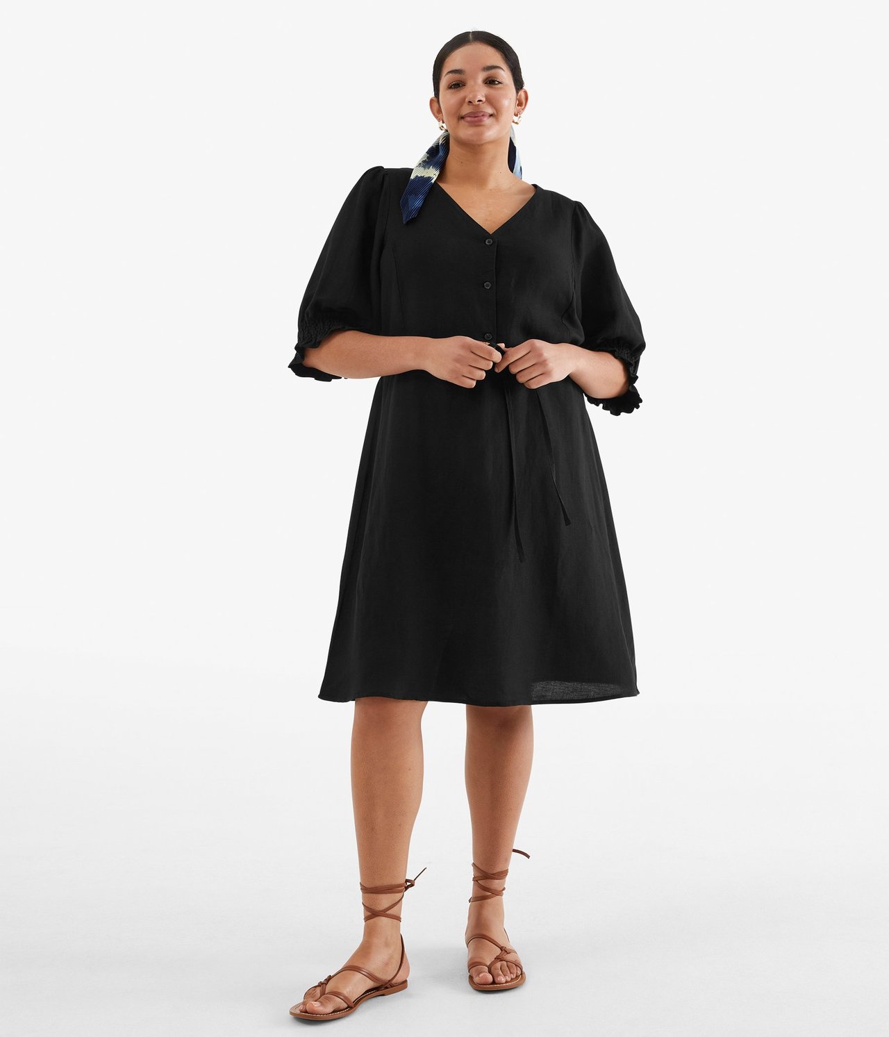 Pellavasekoitetta oleva mekko - Musta - 180cm / Storlek: XL - 1