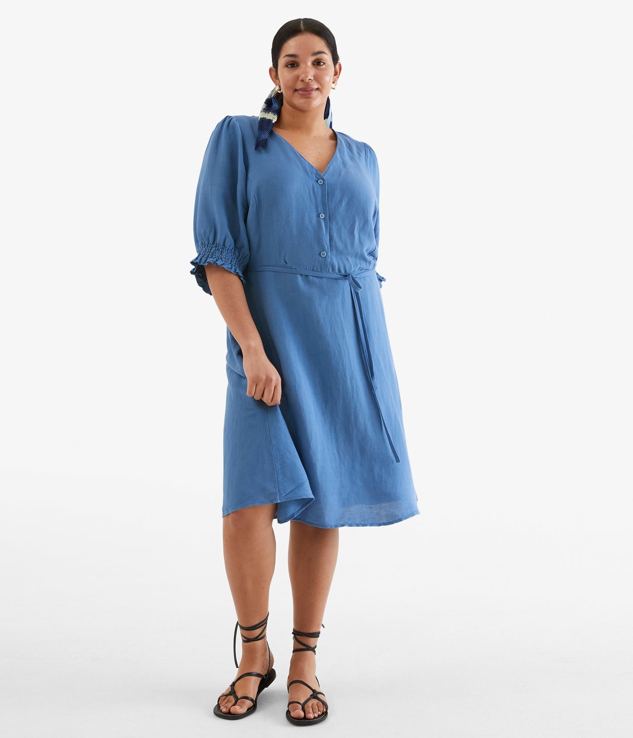 Sukienka z mieszanki lnu - Niebieski - 180cm / Storlek: XL - 2