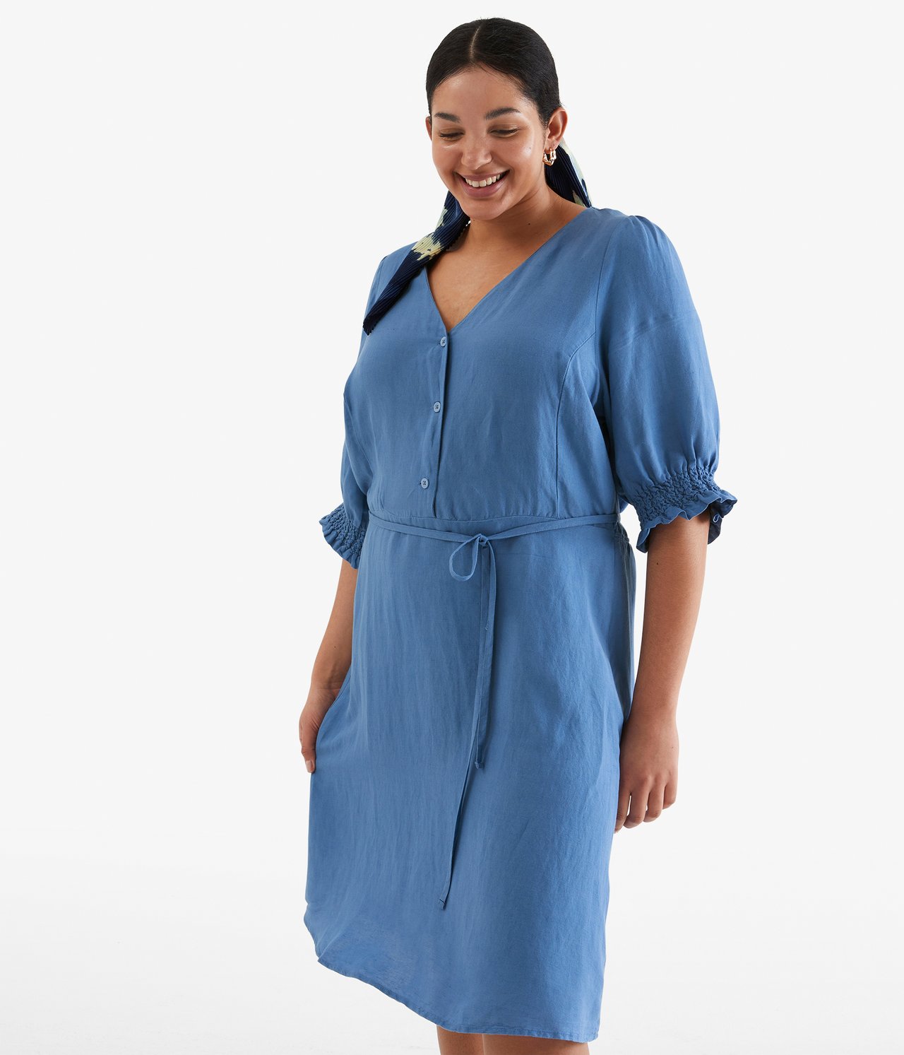 Sukienka z mieszanki lnu - Niebieski - 180cm / Storlek: XL - 1