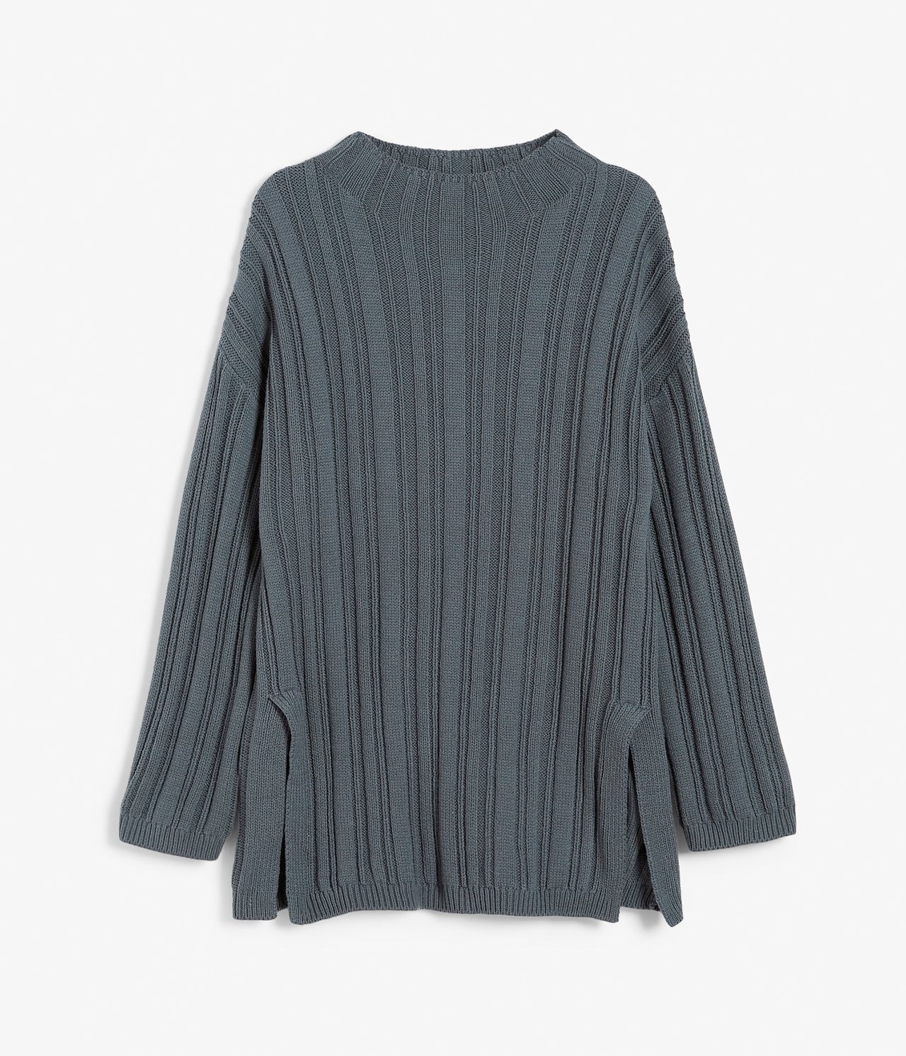 Sweter z prążkowanej dzianiny - Niebieski - 8