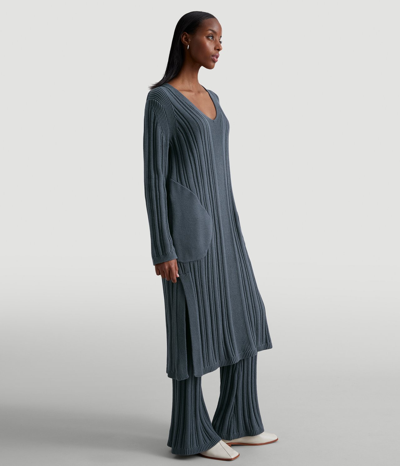 Ribbestrikket kjole - Mørkeblå - 177cm / Storlek: S - 2