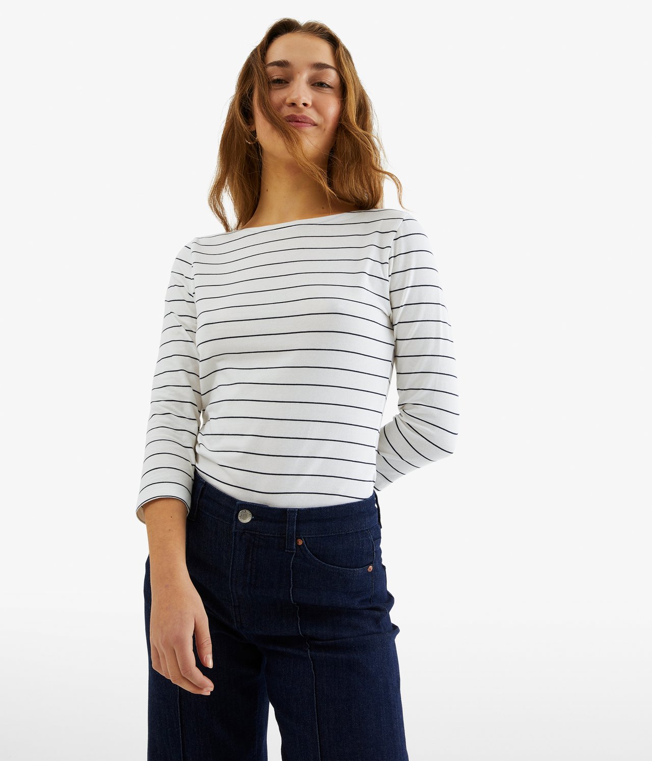 Koszulka basic z rękawem ¾ - Offwhite - 1