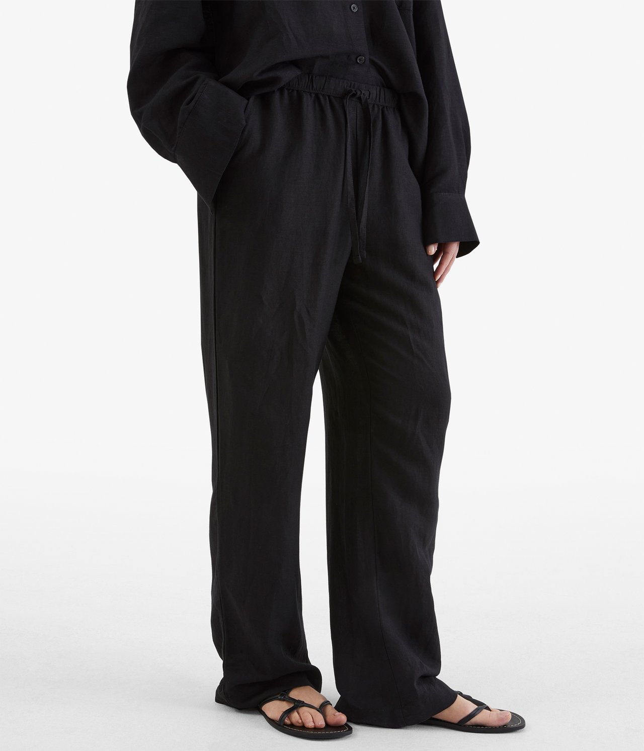 Spodnie z mieszanki lnu - Czarne - 174cm / Storlek: S - 2