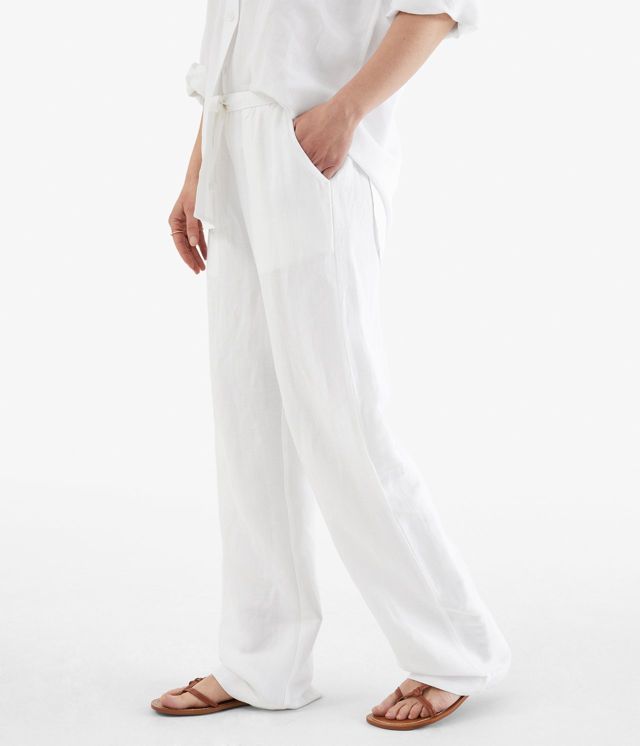 Spodnie z mieszanki lnu - Biały - 174cm / Storlek: S - 1