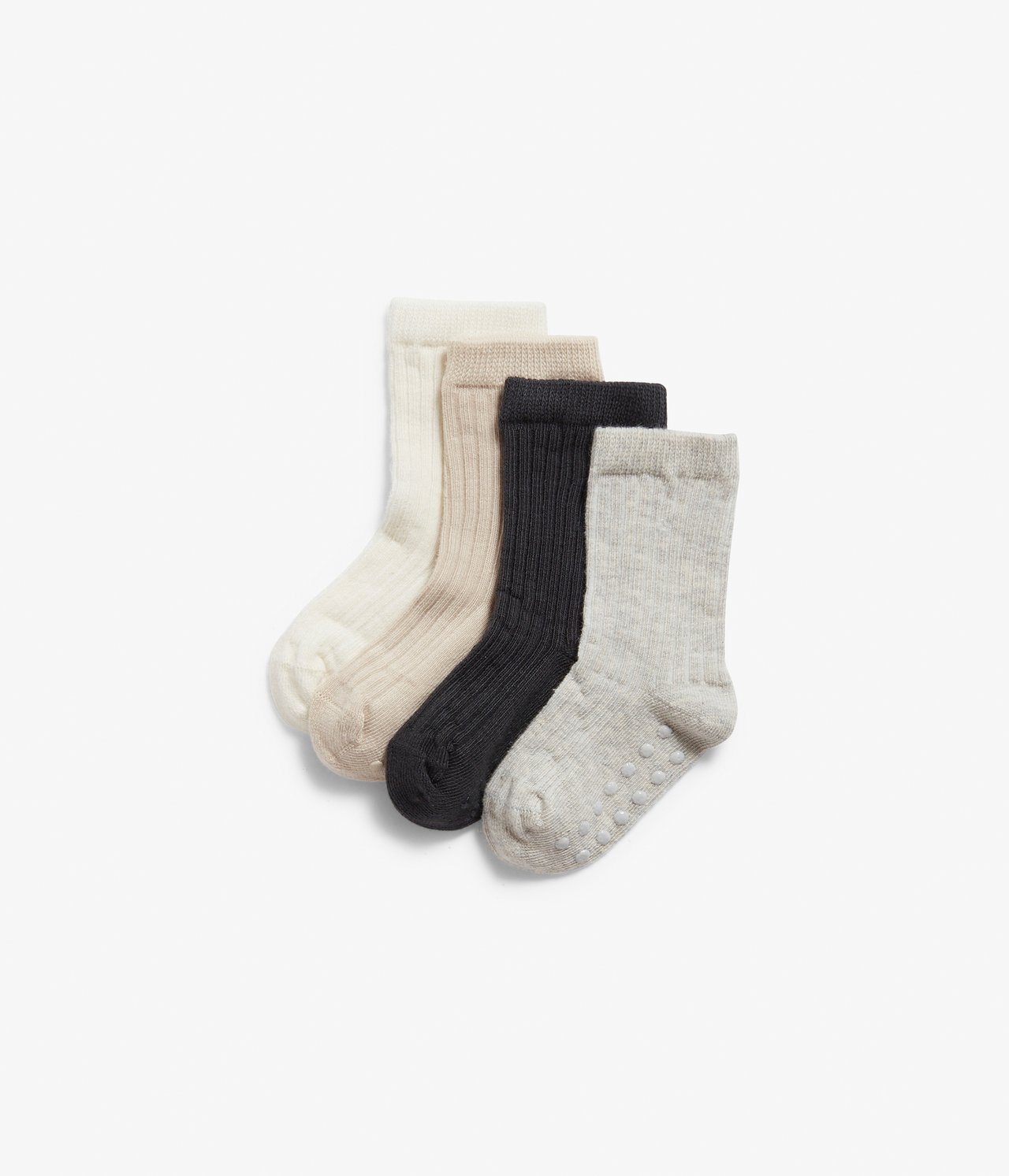 Ribbestrikkede sokker i 4-pak - Beige - 1